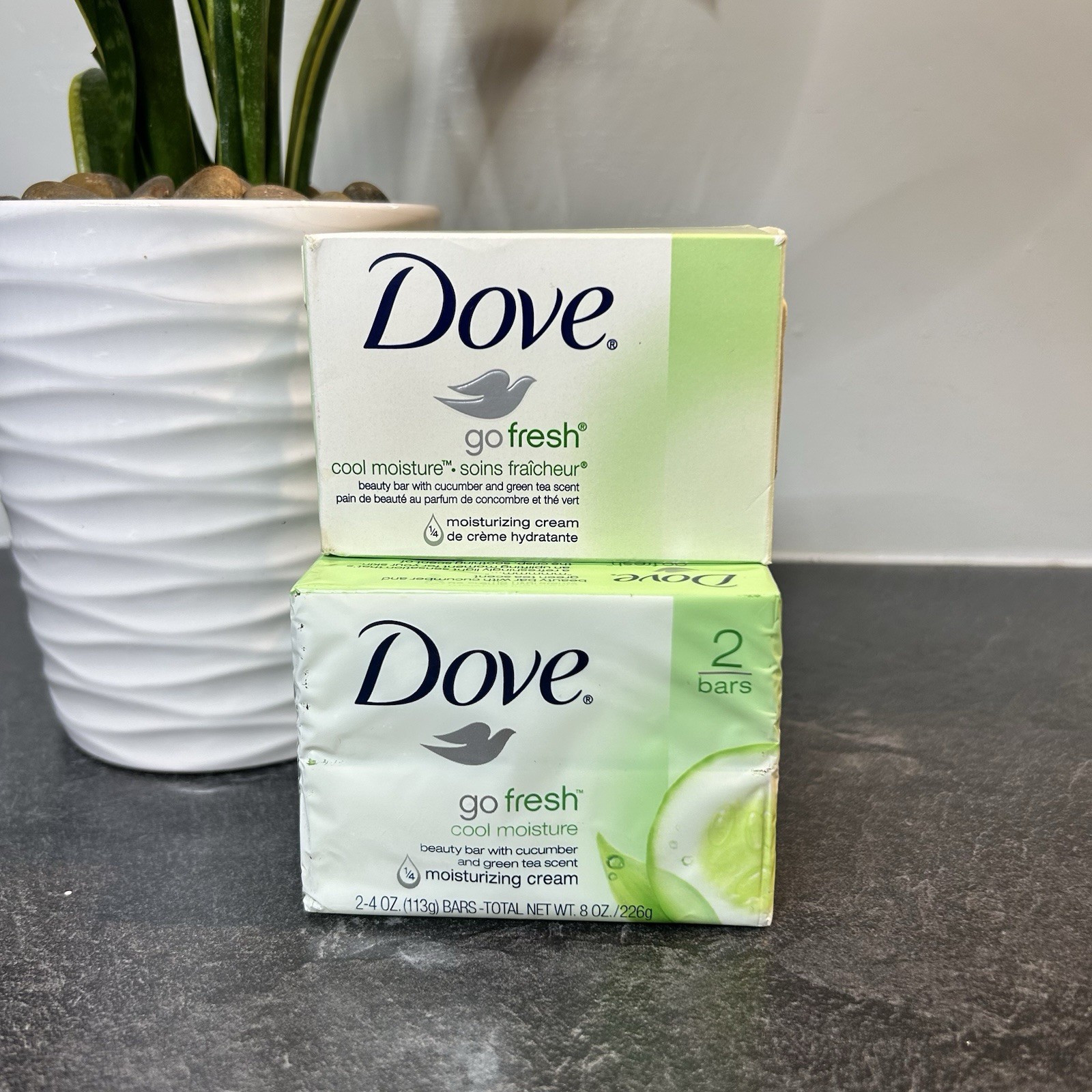 3- Dove GO FRESH Cool 1/4 Moisture Bar Soap Cucumber & Green Tea Full Size