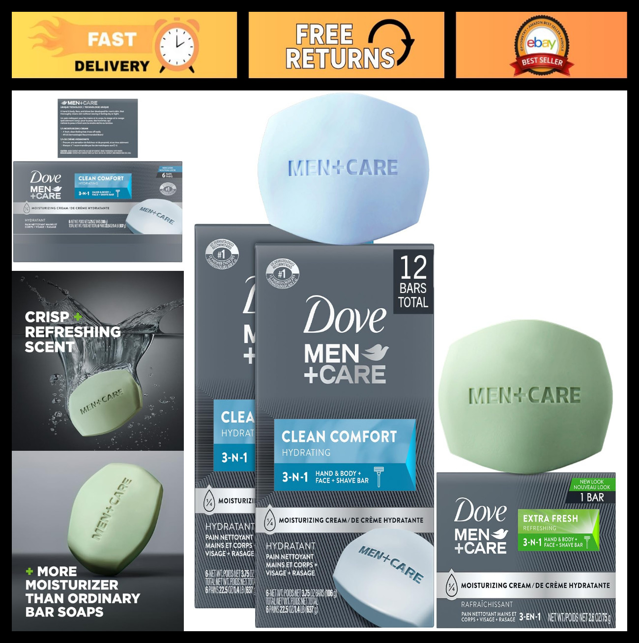 Hydrating 3-in-1 Soap Bundle for Men – Clean Comfort & Extra Fresh Bars (13 Tota