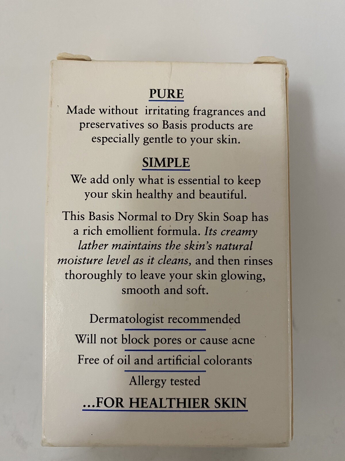 Basis Bar 5 oz. Normal To Dry Skin Fragrance & Preservative Free (1 Bar) New