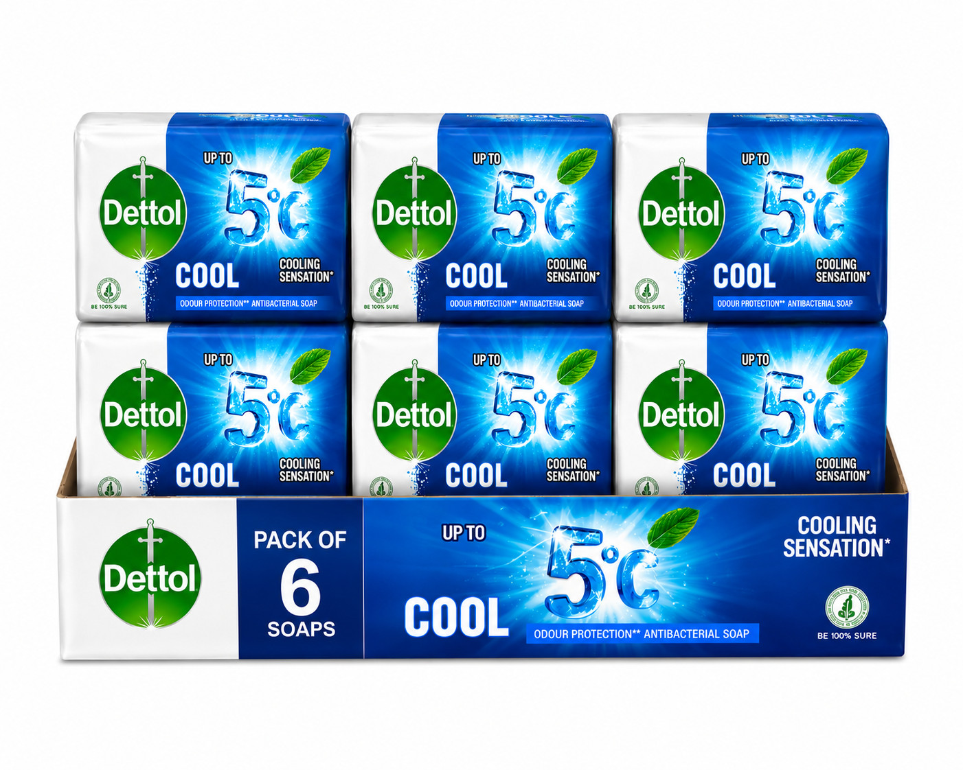Pack of 6 Dettol Anti-Bacterial Cool Soap Bar 110g Menthol Bath Soap