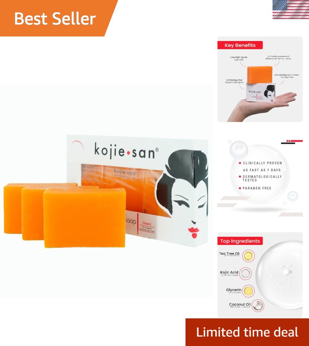 Revitalize Your Skin: 3 x 65g Kojic Acid Bars with Coconut & Tea Tree Infusion