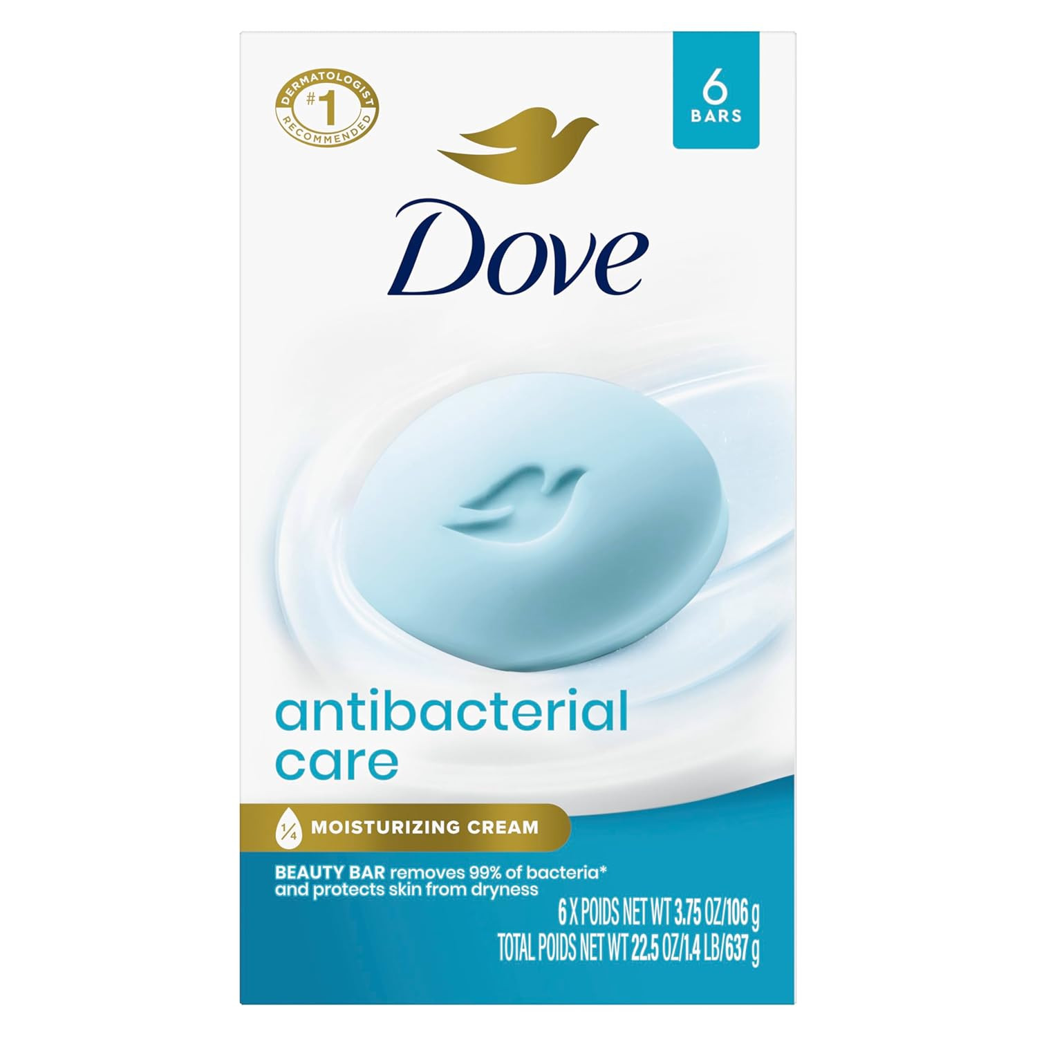 Dove Antibacterial Care Beauty Bar Soap 6 Count, Moisturizing Cleanser, 3.75 Oz