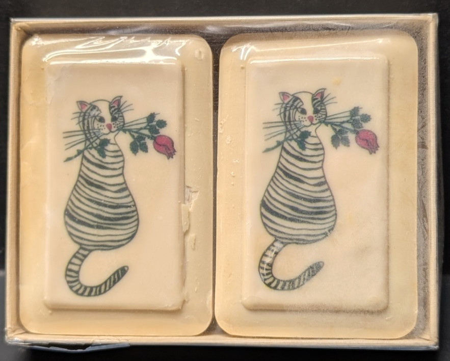 Vintage Sealed Katherine Gray Finest French Milled Soap 2-bar 5.5oz Romance Cat
