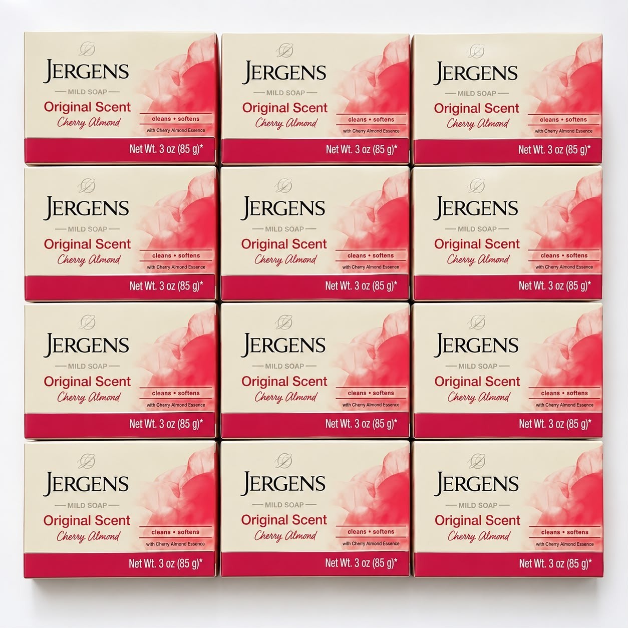 Jergens Original Scent Cherry Almond Mild Soap Bar, 2 Bars 3oz Each (Pack of 12)