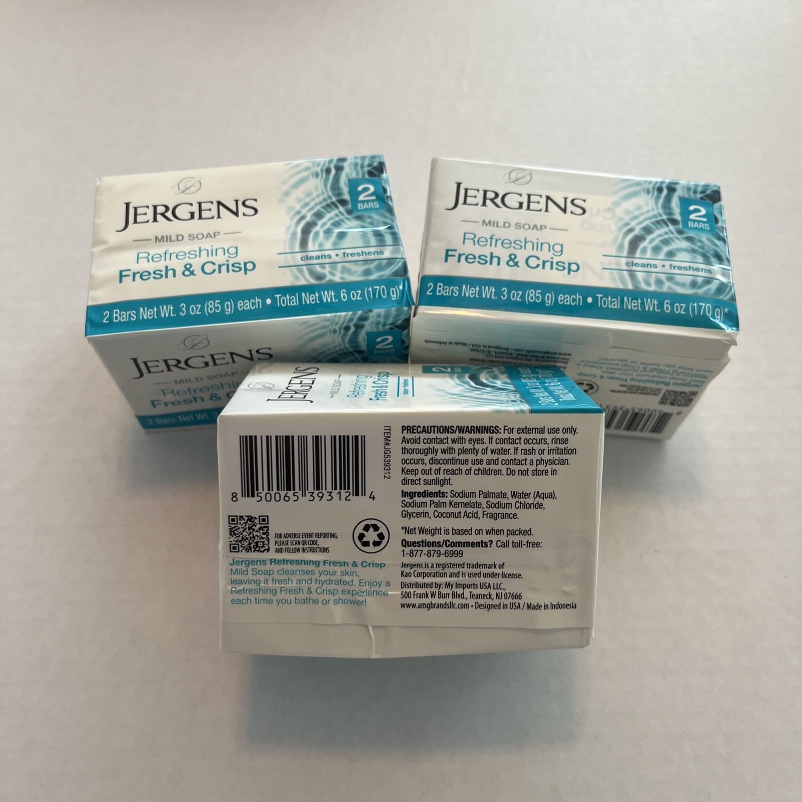 Lot Of 3 – Jergens Refreshing Fresh & Crisp Mild Soap Total Of 6 Bars 3oz/Each