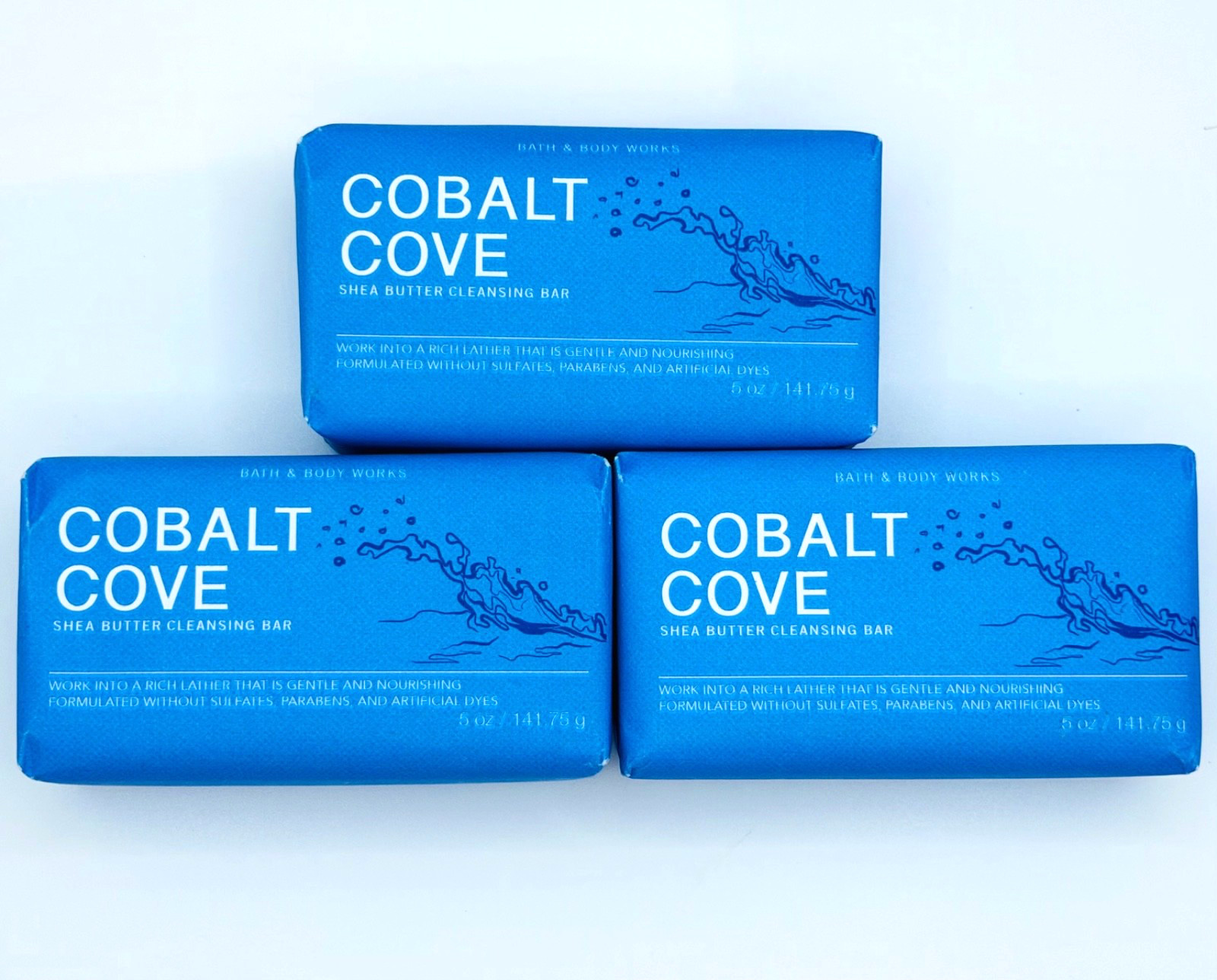 3-Pack Bath & Body Works COBALT COVE Shea Butter Cleansing Bar Soap 5 oz Each