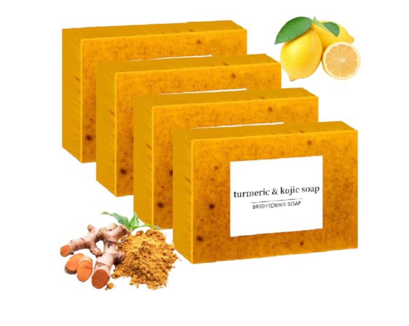 4Pcs Lemon Turmeric Kojic Acid Soap Bar Brightening for Face and Body