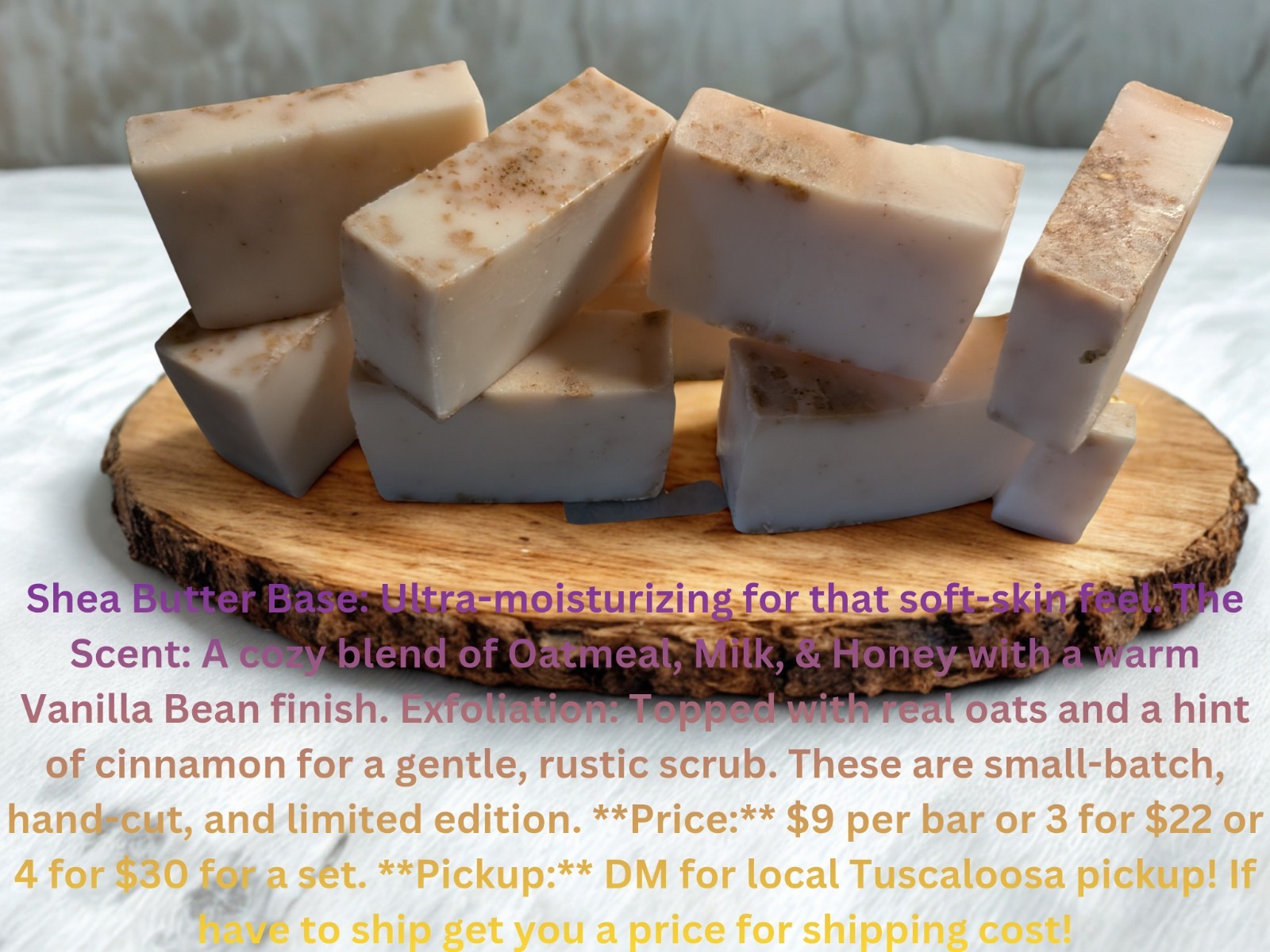 Exfoliating Body Bar Soap Shea Butter Oatmeal Milk Honey Vanilla Bean Hand-Cut