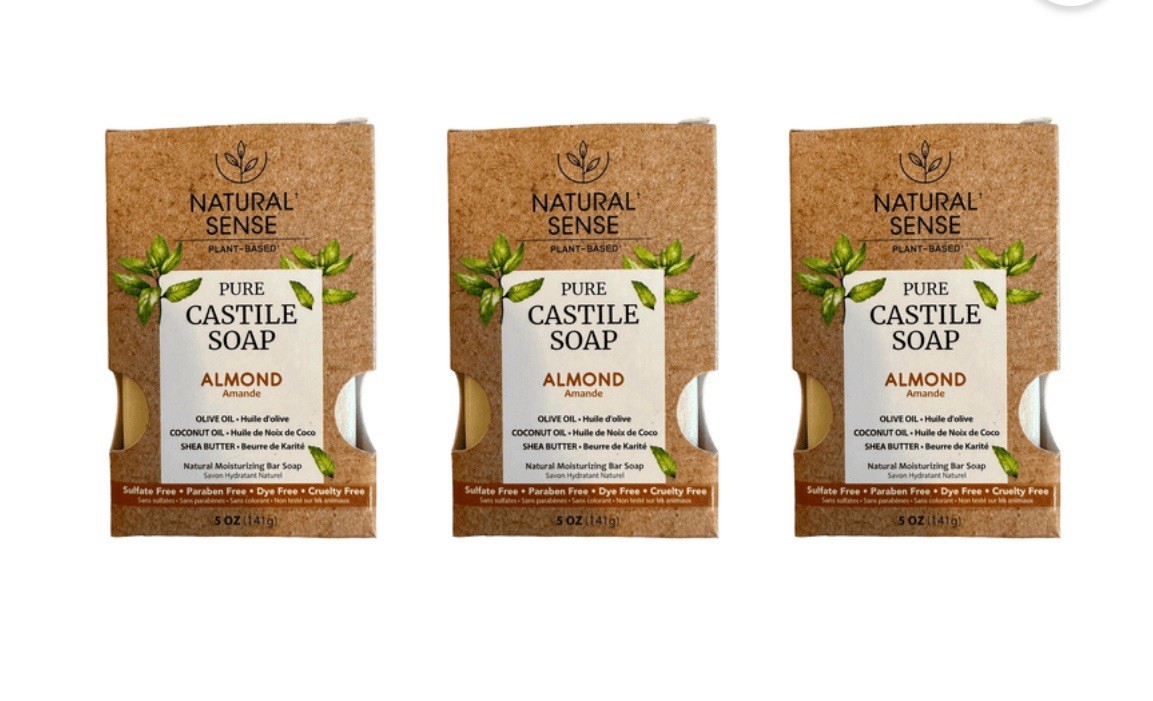 3x Natural Sense Pure Castile Soap Almond 5oz Plant Based Bar Soap Shea Olive