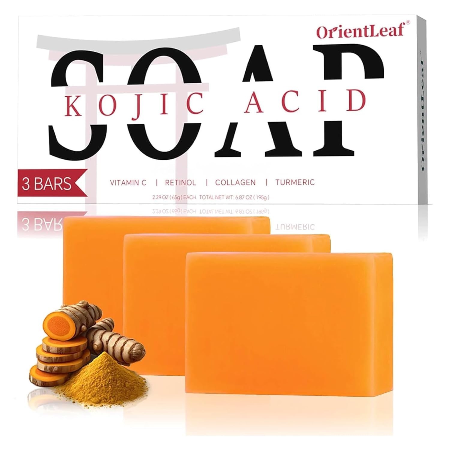 ORIENTLEAF Kojic Acid Soap, Turmeric Soap Bar for Dark Spots, Fresh Citrus Scent