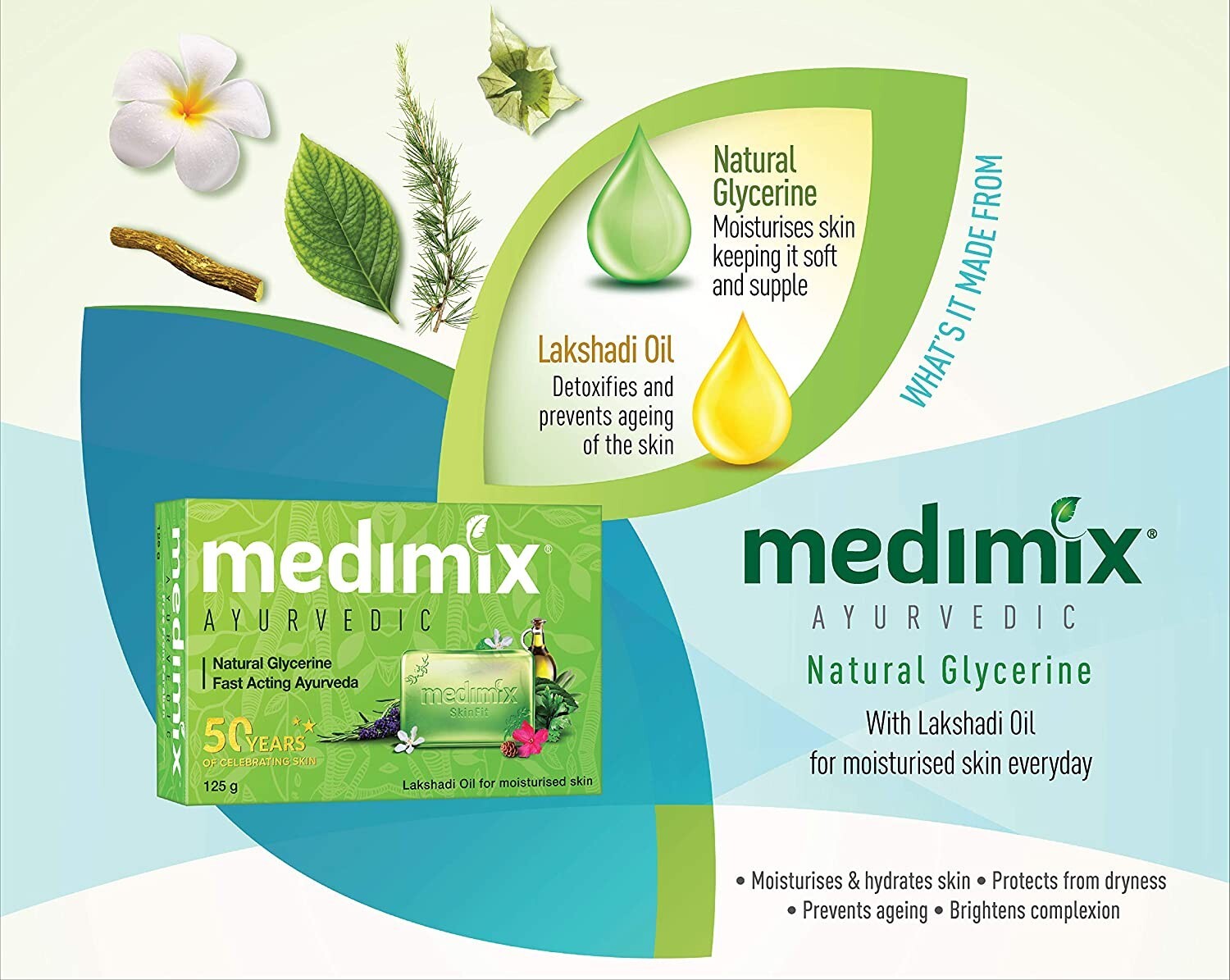3 X 125g Medimix Ayurvedic Natural Glycerine Bathing Bar, Free Ship