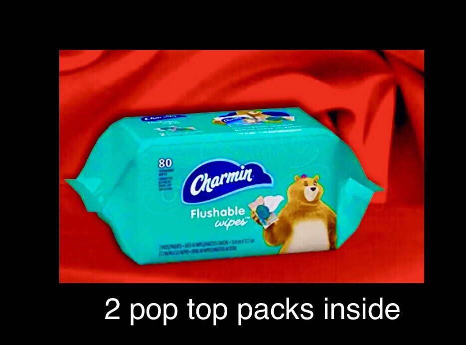 Charmin Flushable Wipes with flip top lids 80 count (2 x 40 Wipes) printed packs