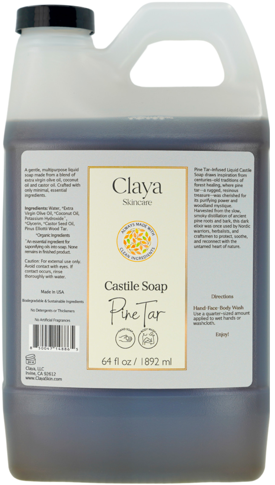 Pine Tar Liquid Castile Soap – Organic ingredients, Gentle for sensitive skin