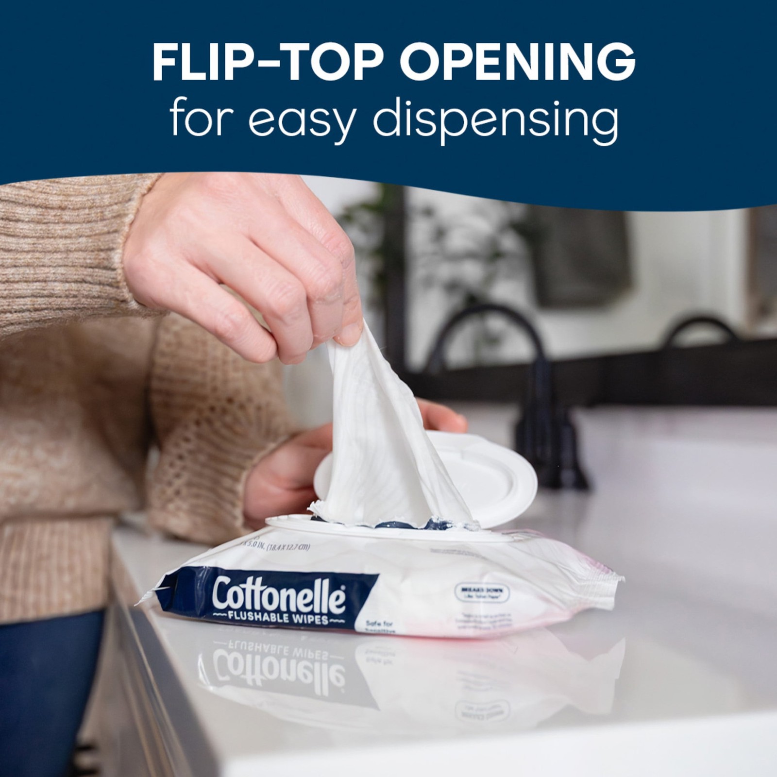 Cottonelle Fragrance Free Flushable Wet Wipes, 4 Flip-Top Packs Resealable
