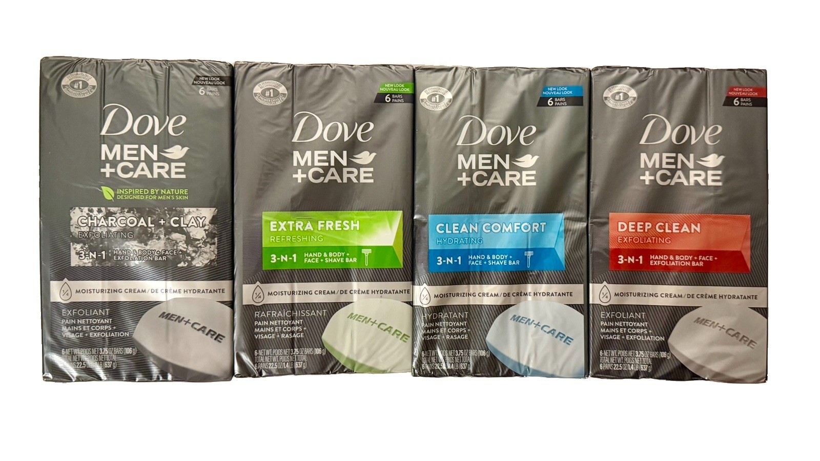 4x Dove Men + Care Body & Face, 6 In Each Pack, Total Of 24Bars, 3.75oz Ea