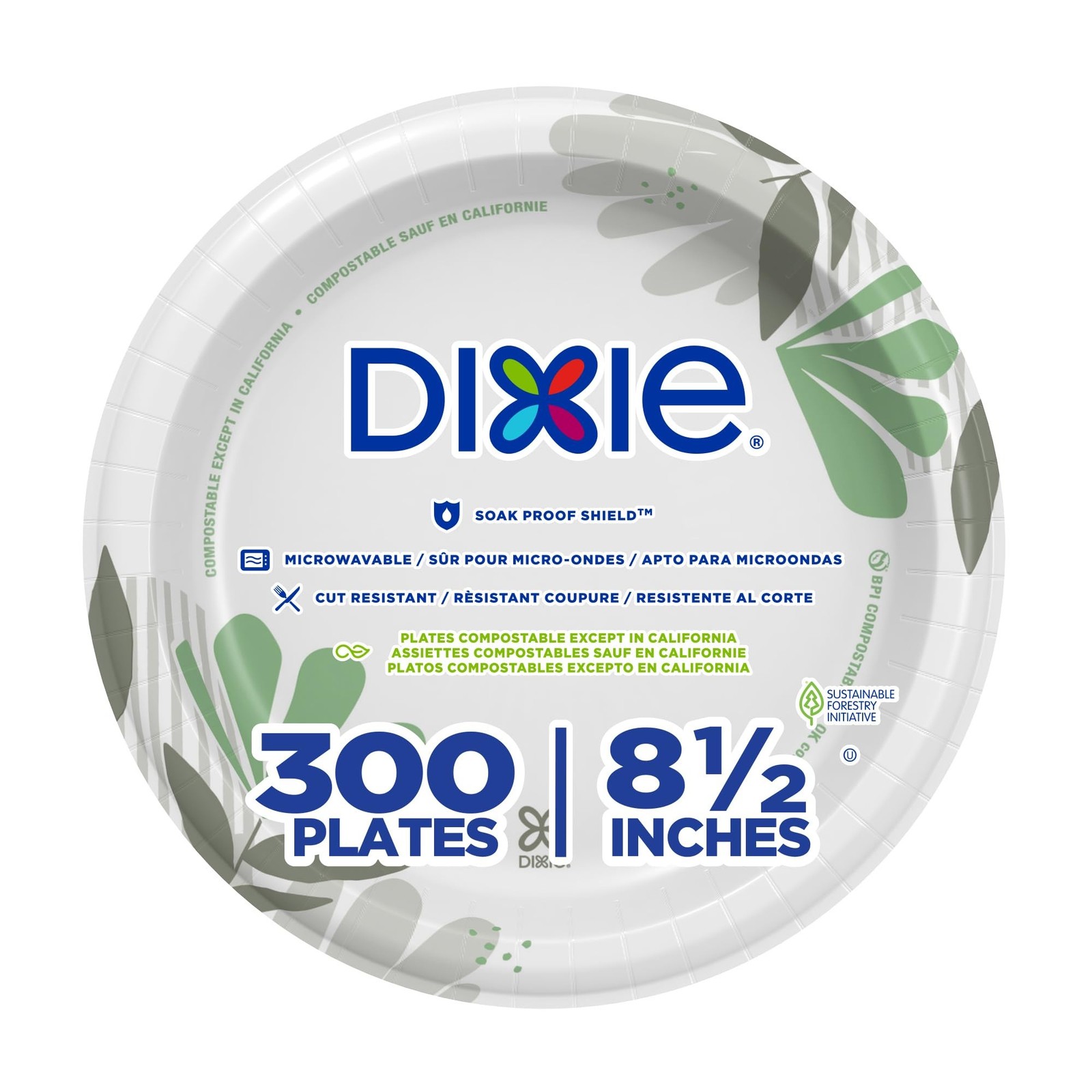 Dixie 8 1/2 Inch Medium-Weight Disposable Paper Plates, Pathways, 300 Count, …