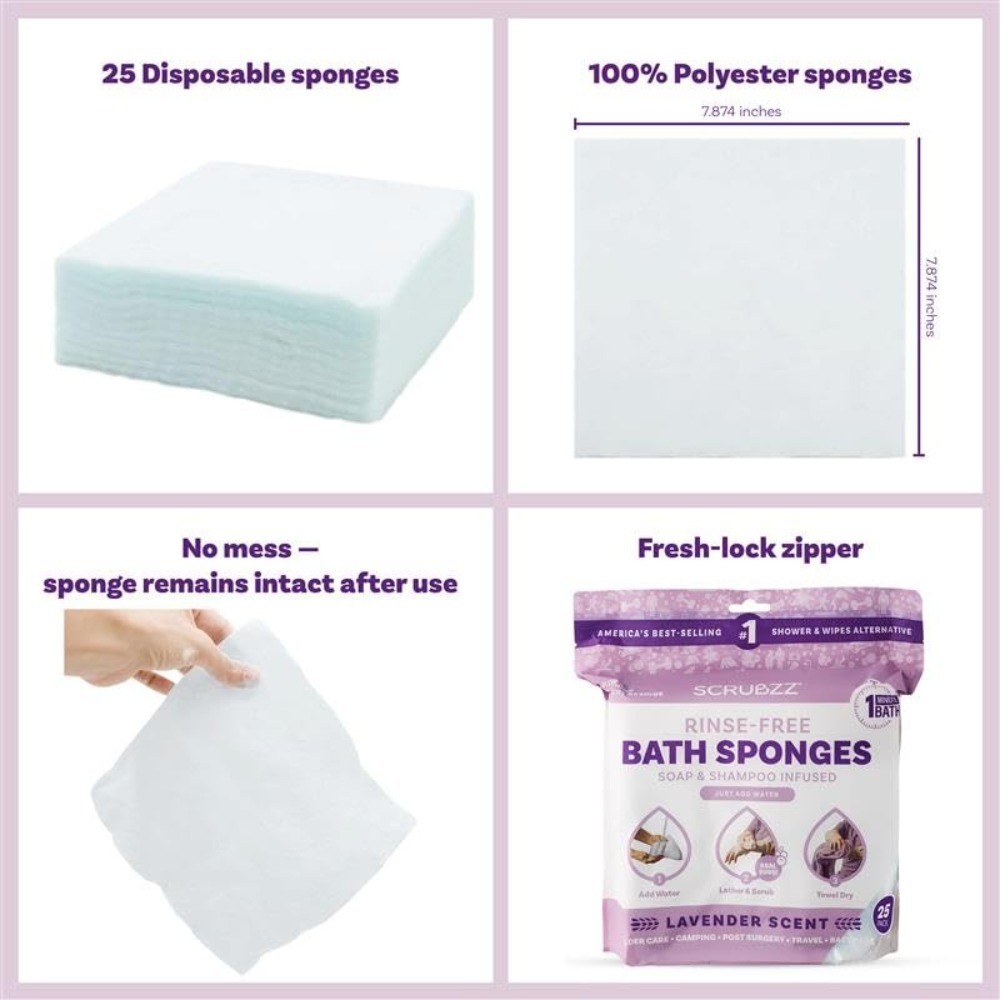 Disposable No Rinse Bathing Wipes – 25 Pack – Adult Bathing Wet Wipes for