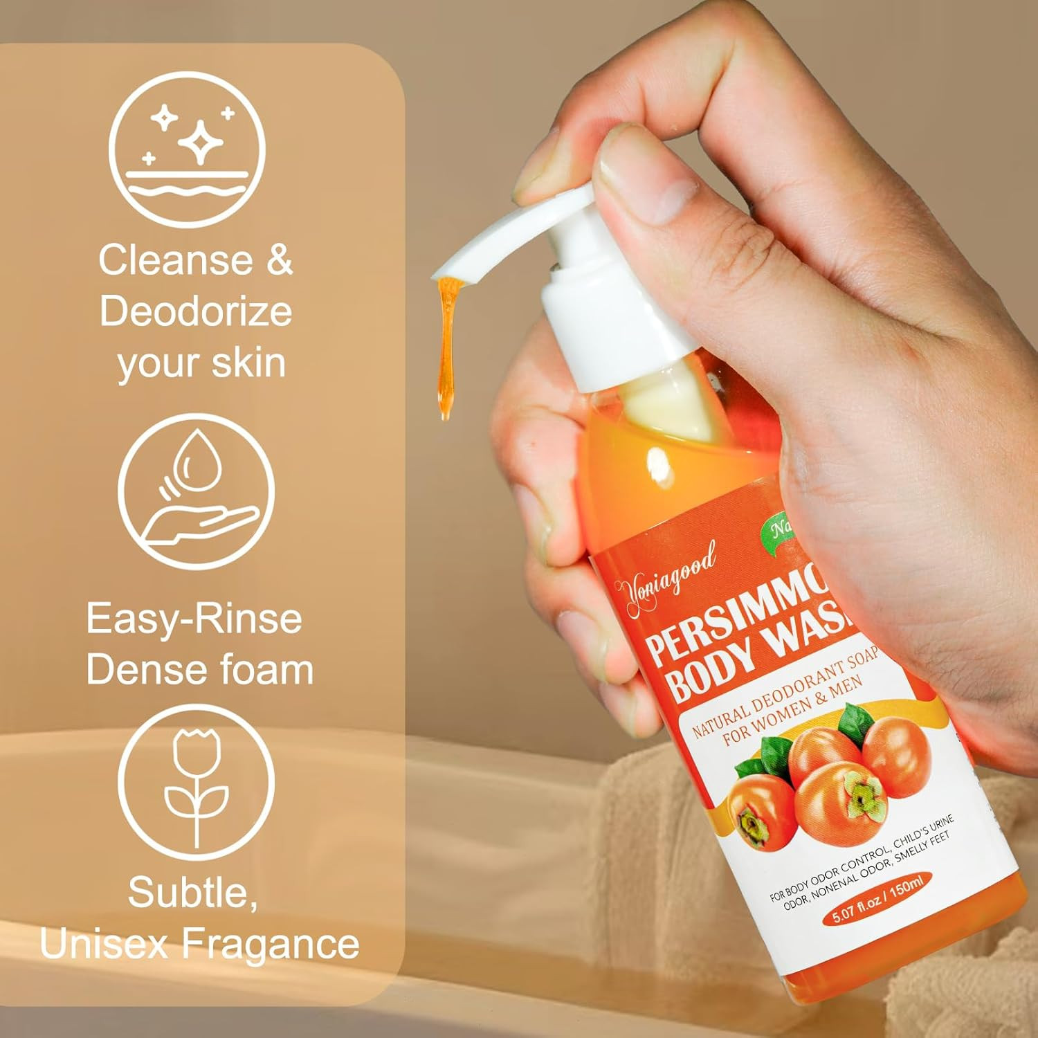 2 PCS Persimmon Body Wash for Strong Odor Control, Natural Persimmon Soap Bar Ol