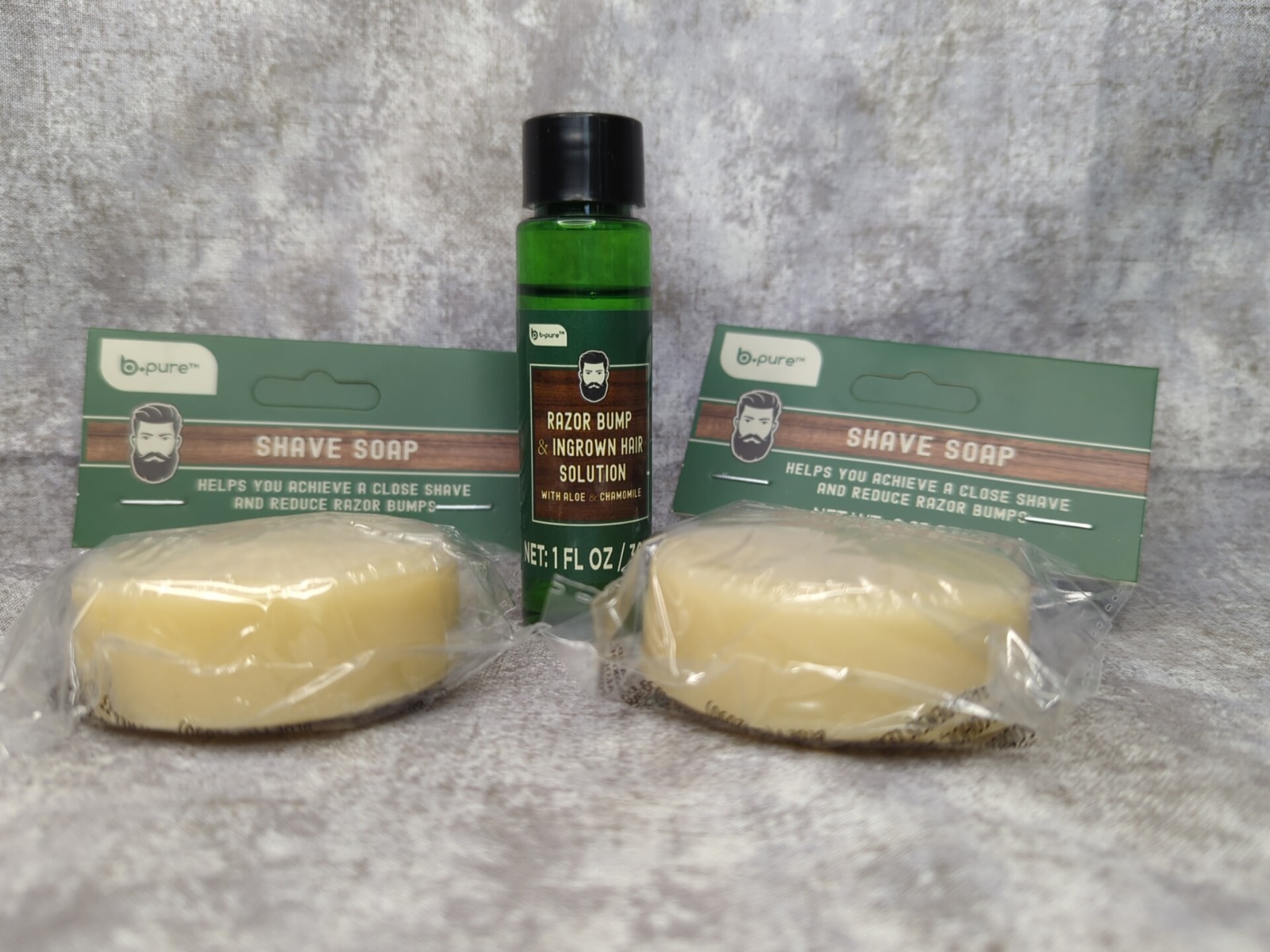 2- B-Pure Shave Soap Puck Bar 2.65 oz & 1- Razor Bump Ingrown Hair Solution 1 oz