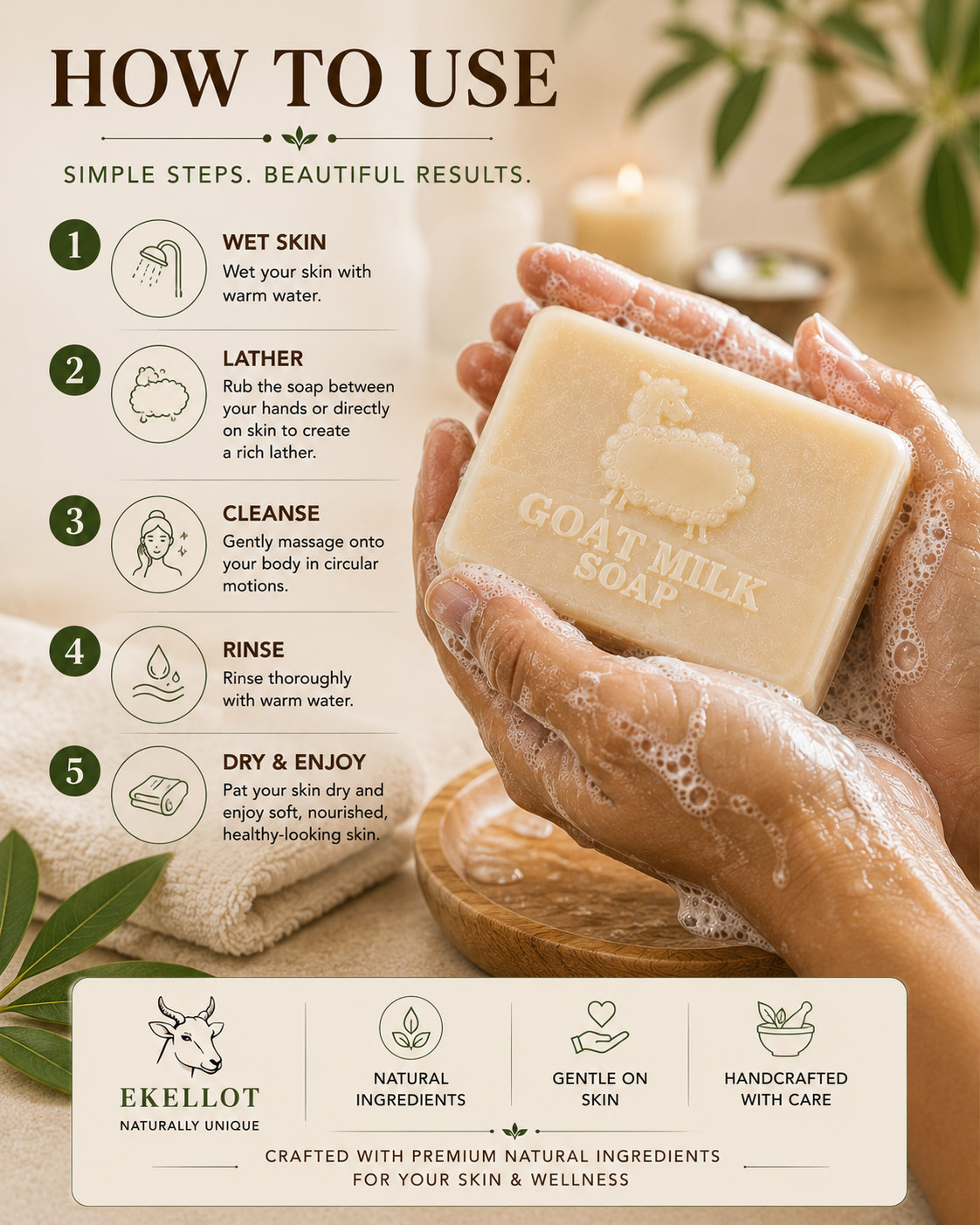 EKELLOT Handmade Goat Milk Soap 3-Pack | Free Shipping | Natural Bath Soap | 100