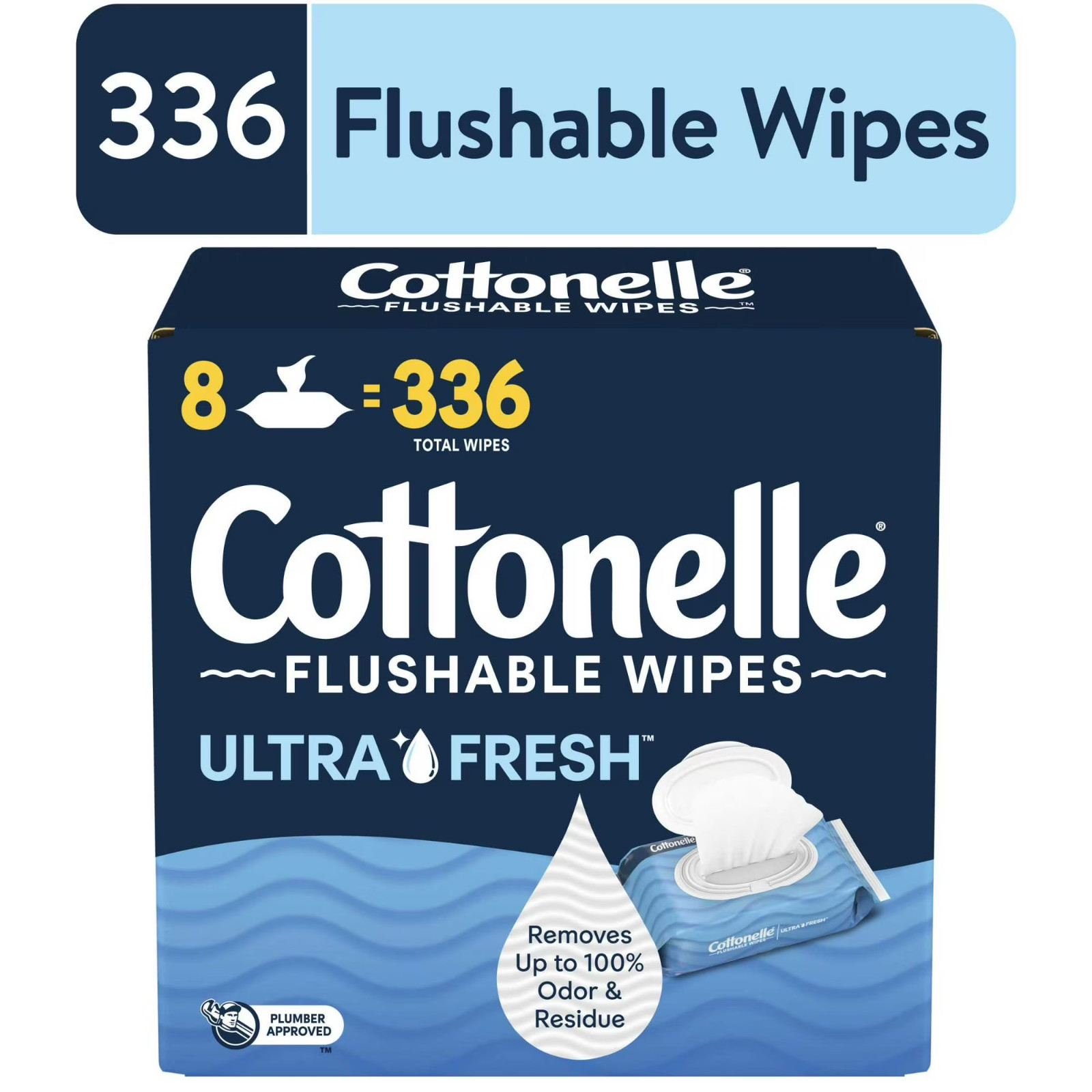 Cottonelle FreshFeel Flushable Wet Wipes for Adults and Kids, 8 Flip-Top Packs