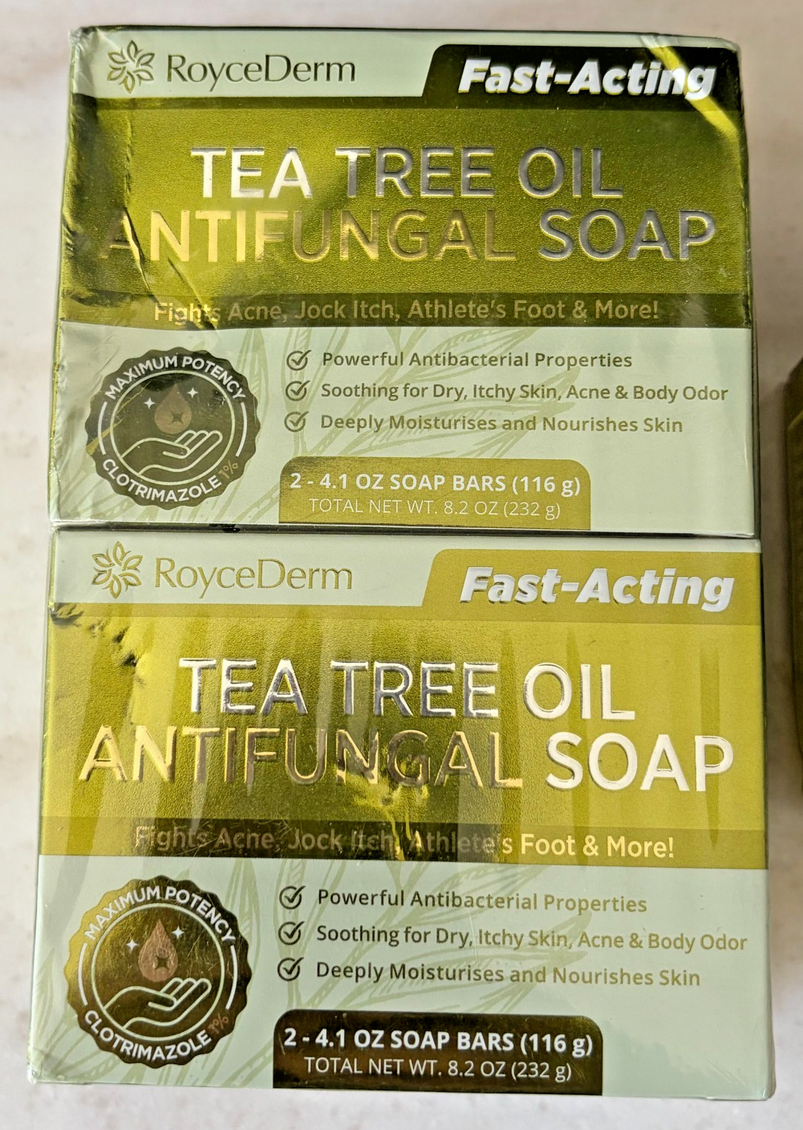 FOUR BARS – RoyceDerm Tea Tree Oil Antifungal Soap 4 Bars Total EXP 08/2028 NEW
