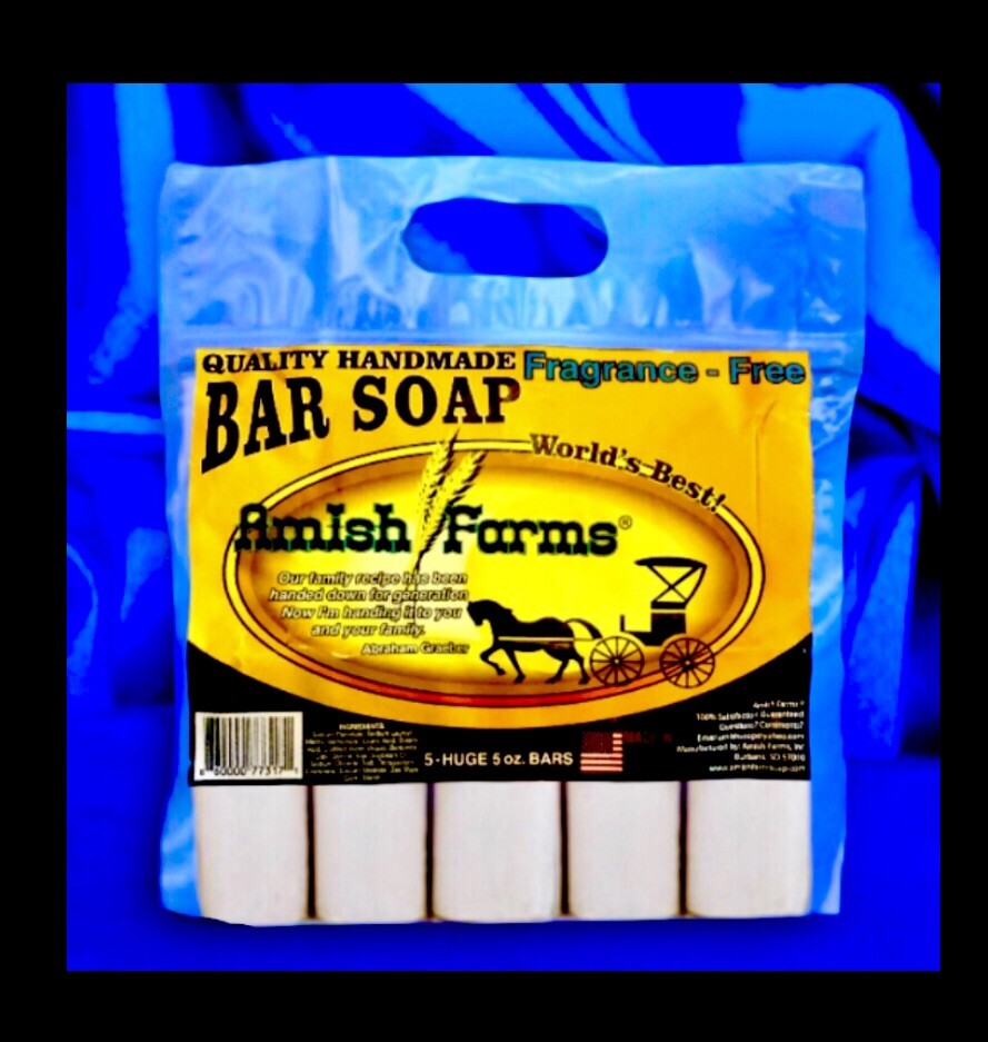 Amish Farm Worlds Best Quality Bar Soap Fragrance Free No Dyes (Pack of 5 Bars)