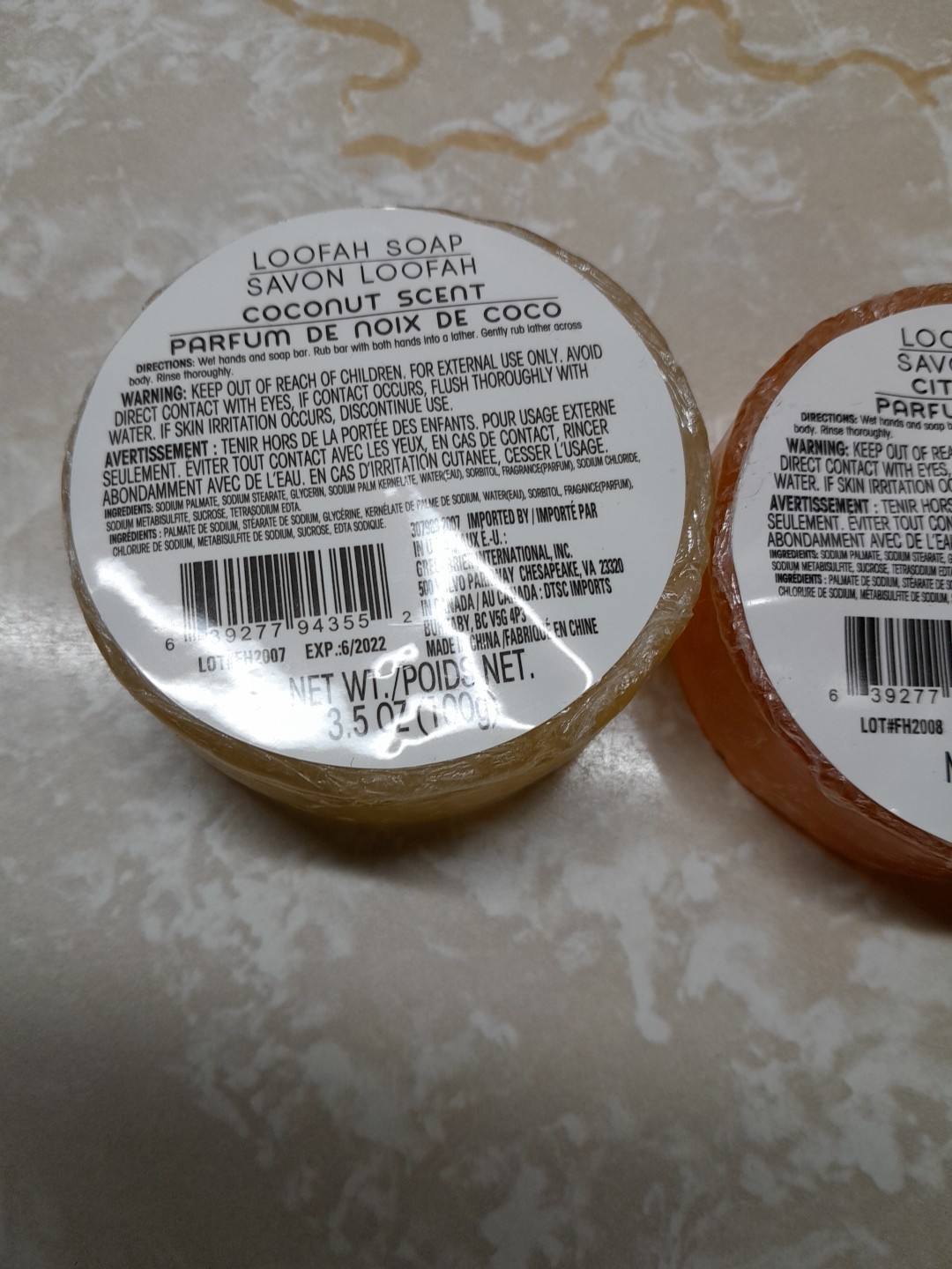 Loofah Soap Savon Bars Lavender Coconut Citrus Relaxing Sooth Exfoliating