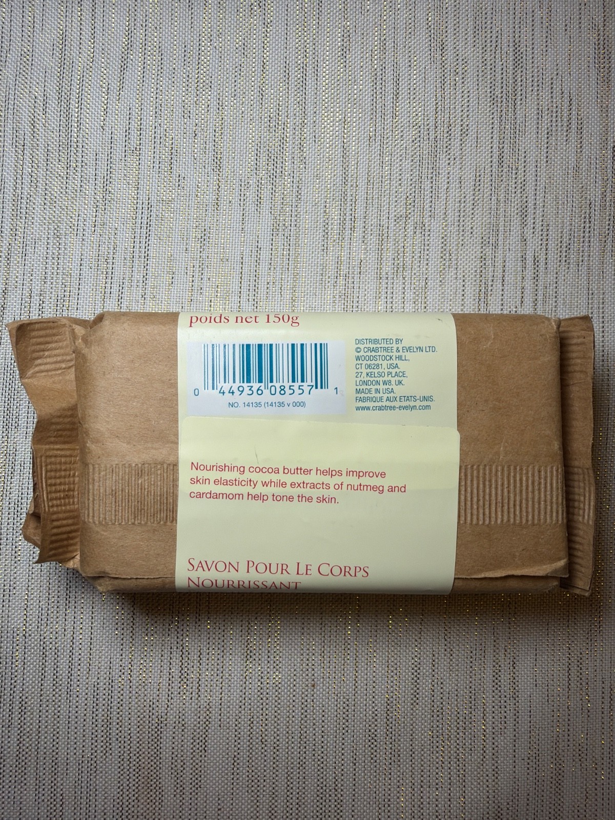 New! Crabtree & Evelyn Naturals Body Bar Cocoa Butter, Nutmeg, Cardamom 5.3oz