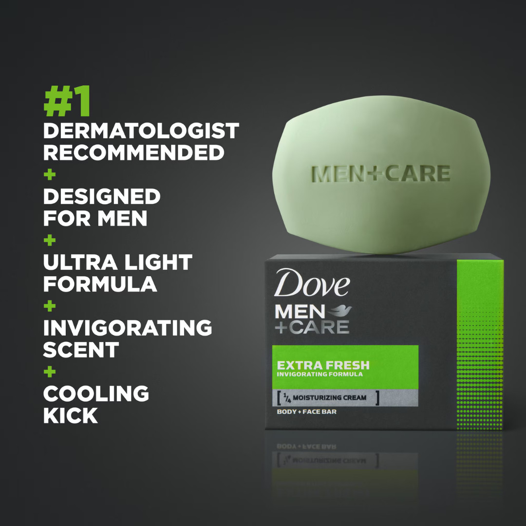3 Pack Dove Men+Care Soap Extra Fresh, 3.75 oz, 4 Bars, Moisturizing Cleanser