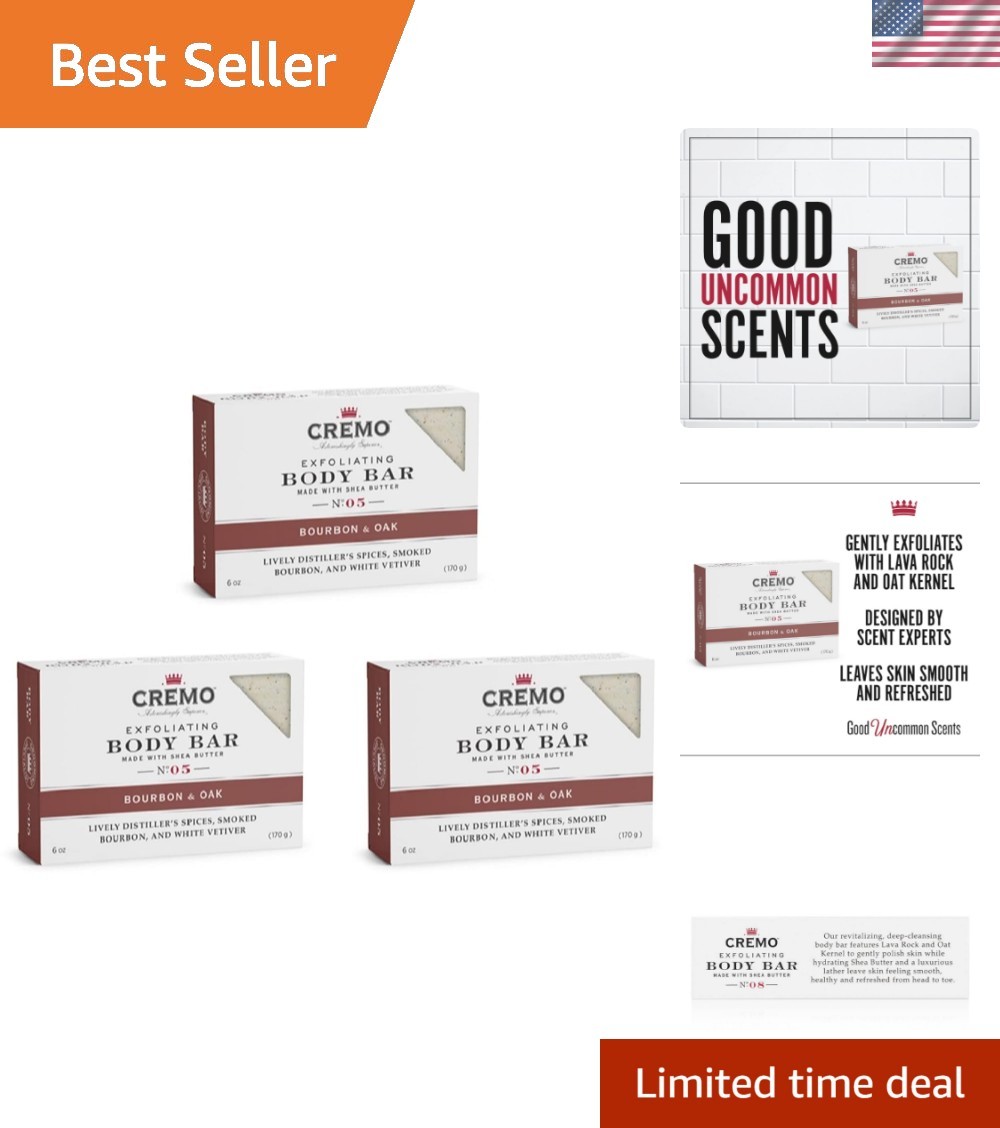 Indulge in Bourbon & Oak Exfoliating Body Bars – 3-Pack of Sophisticated Cleanse