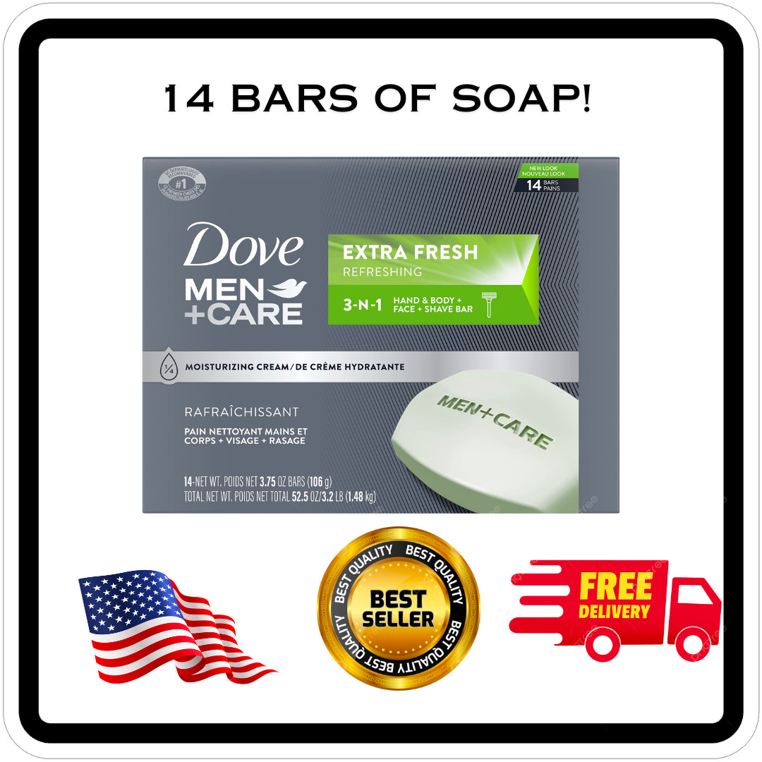 14-Bars Dove Men+Care Bar 3in1 Cleanser for Body, Face & Shaving to Clean 3.75oz