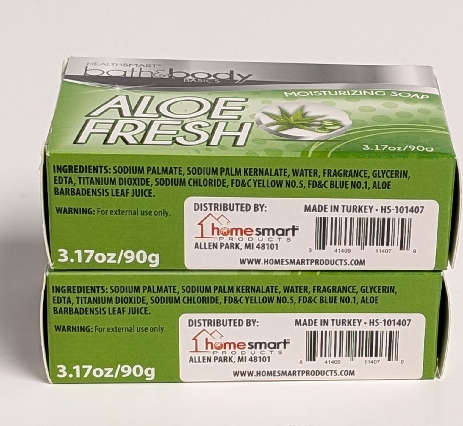HealthSmart 2 Bar Soaps ALOE FRESH Moisturizing 3.17oz 90g Made In Turkey