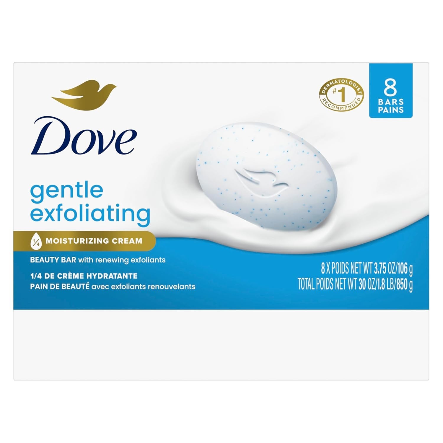 Dove Soap, Gentle Exfoliating Beauty Bar 6 Pack – 3-in-1 Moisturizing Cream Soap