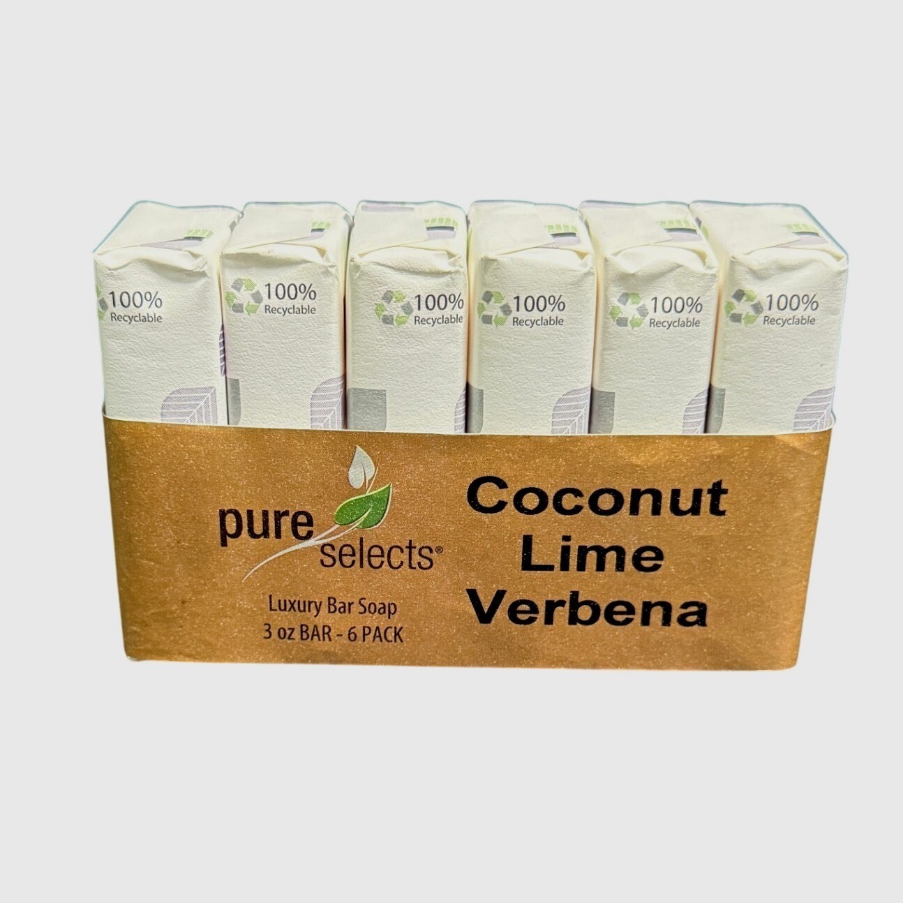 Pure Selects Coconut Lime Verbena Luxury Bar Soap 3 oz 6 Pack Made in USA NEW