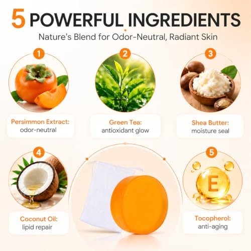 Persimmon Odor Soap 3 Pack 10.5 oz with Green Tea and Shea Butter