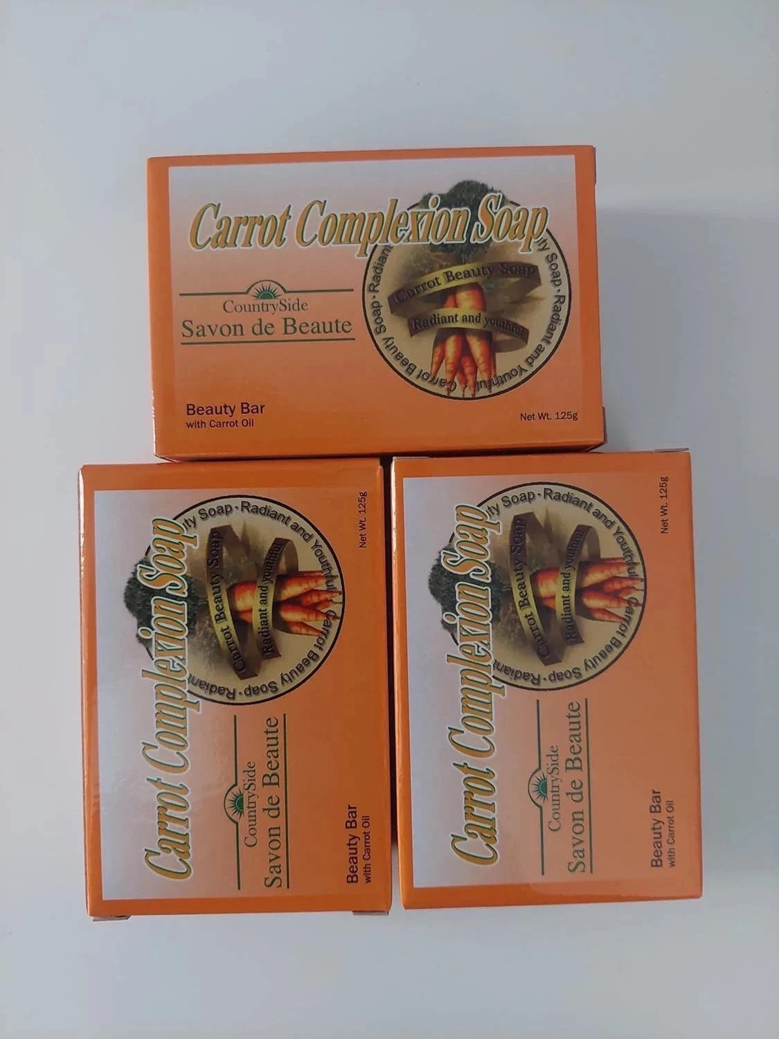 3-Pack CARROT COMPLEXION SOAP BEAUTY BAR WITH CARROT OIL 125g free Shipping