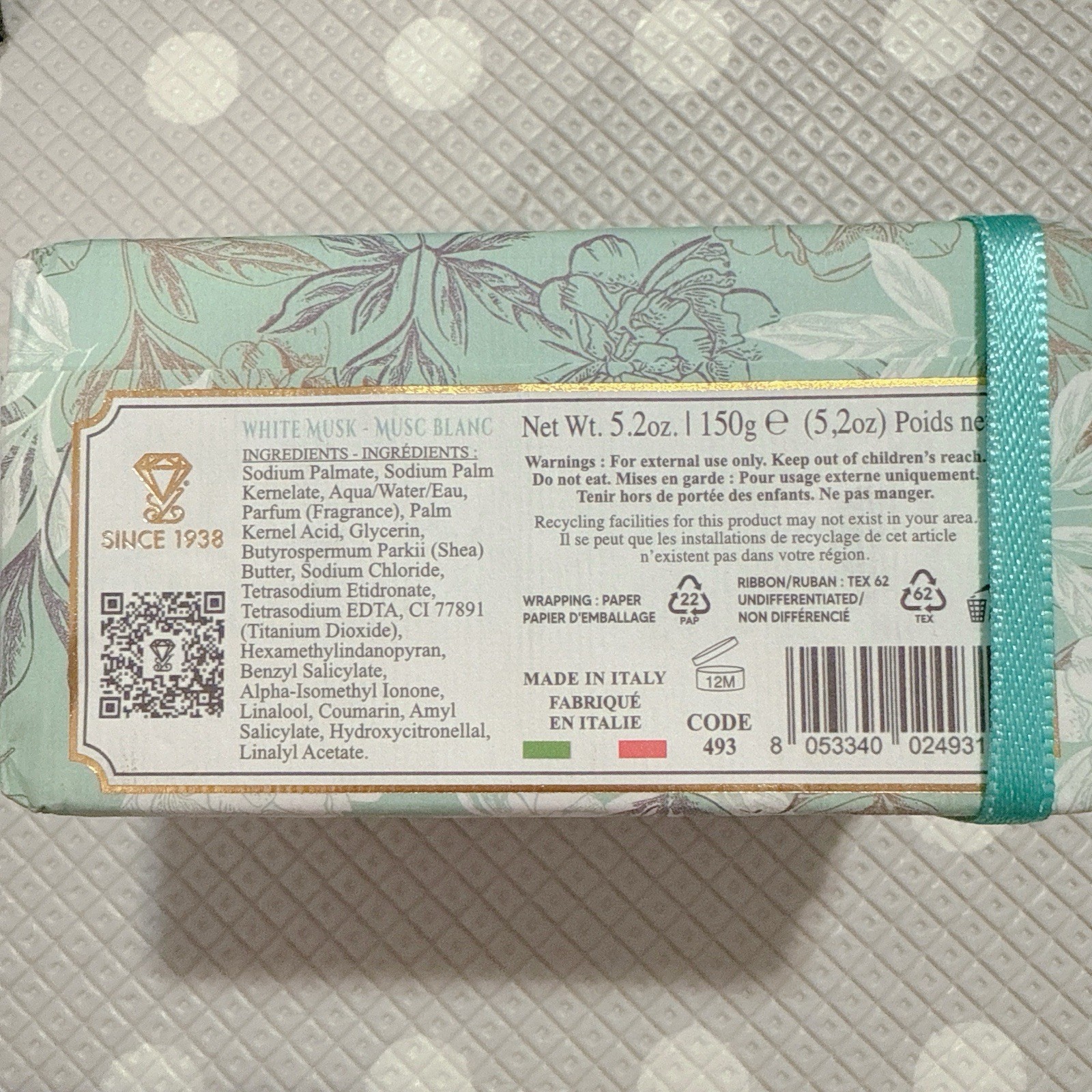 ZENI White Musk FINE TRIPLE MILLED SOAP BAR (3 BARS )5.3OZ EACH MADE IN ITALY