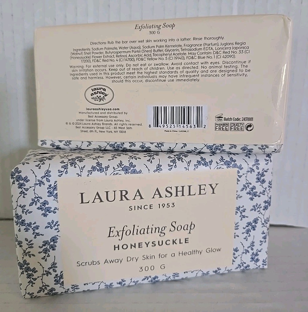 Laura Ashley HONEYSUCKLE Exfoliating Soap 2 Bar Lot – 10oz Each