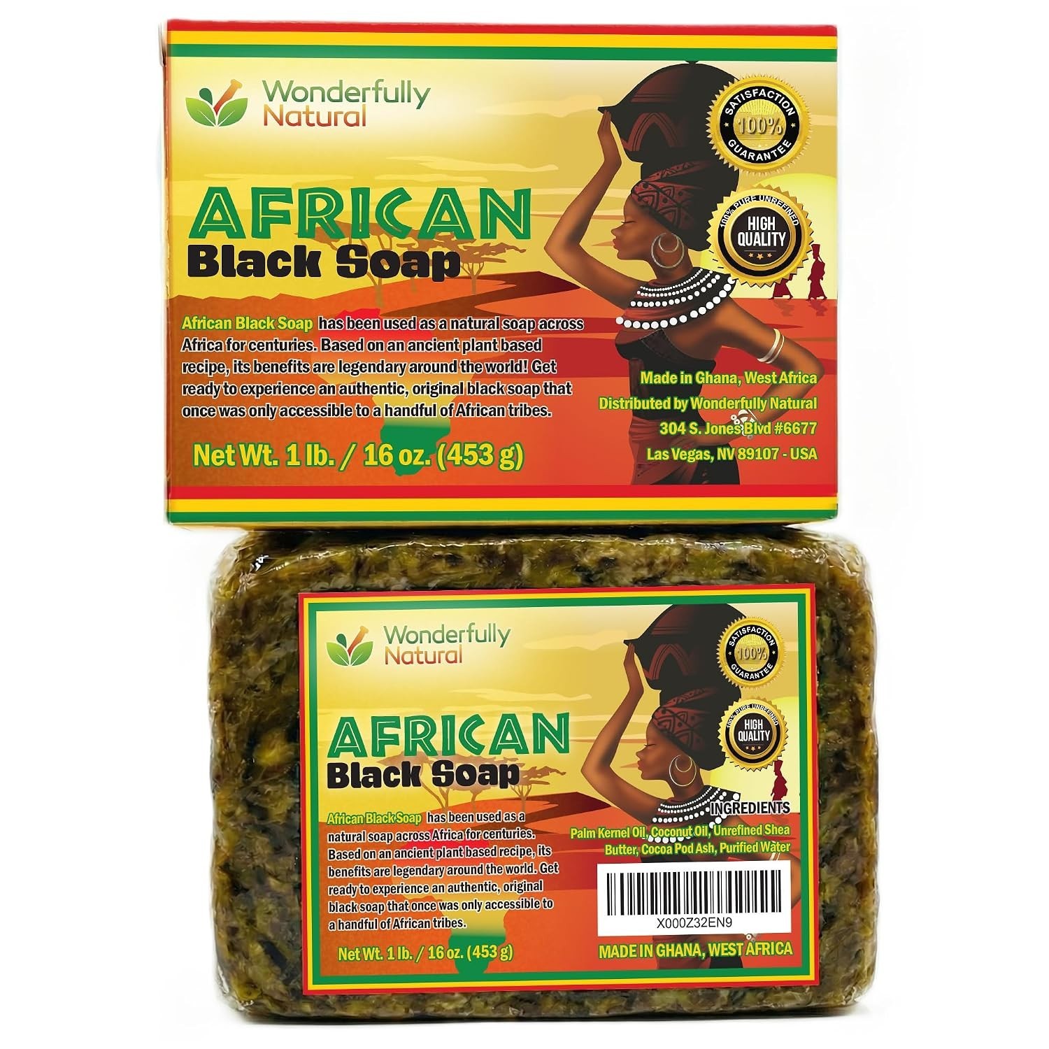Handcrafted Organic African Black Soap – Acne & Dark Spot Treatment, 16 Ounces
