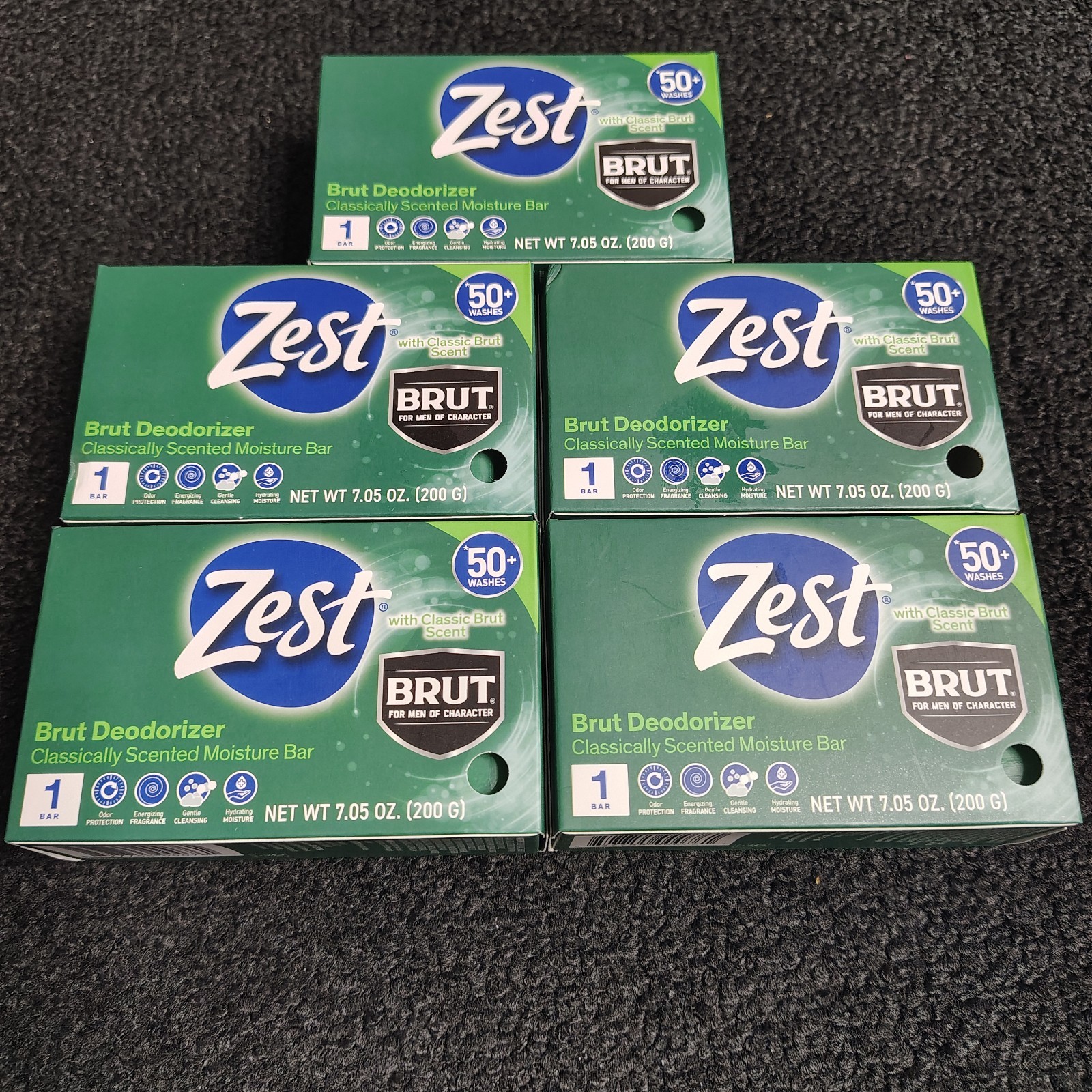 5 Zest Brut Deodorizer Classically Scented Moisture Bar Soap 7.05 oz. each NEW
