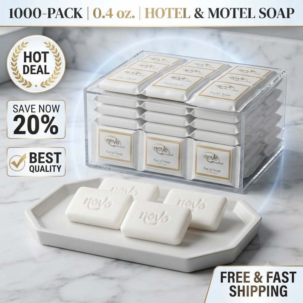 Novo Essentials Facial Soap Bars 0.4 oz 1000 Count Wrapped Hotel Motel Bulk
