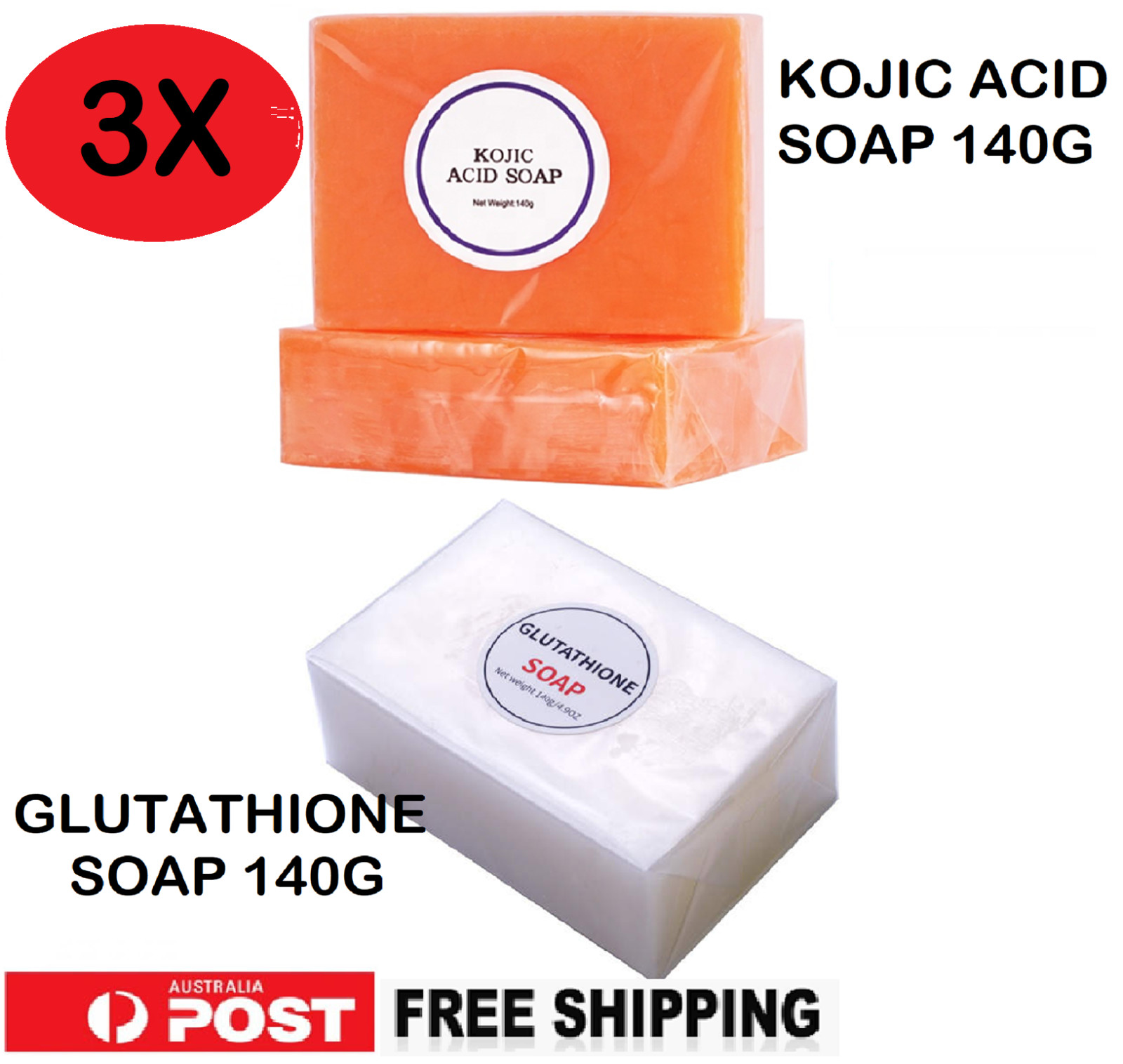 3x Kojic Acid Glutathione Whitening Bleaching Lightening Facial Body Soap 140g