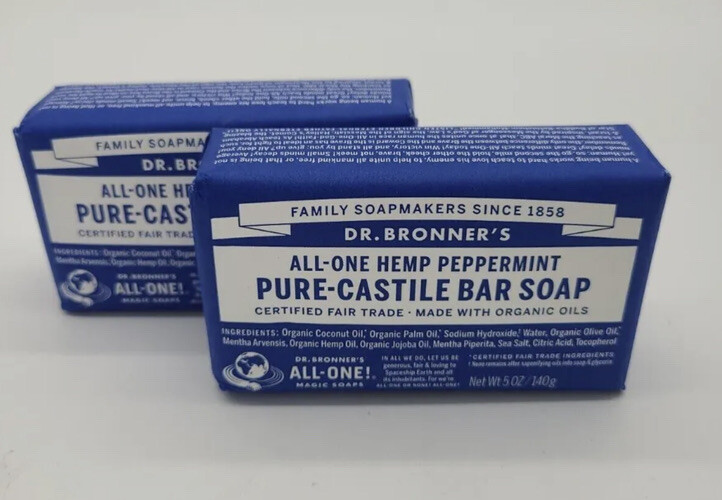 2 bars Dr Bronner’s All-One HEMP PEPPERMINT 5oz Pure Castile Bar Soap magic CFT