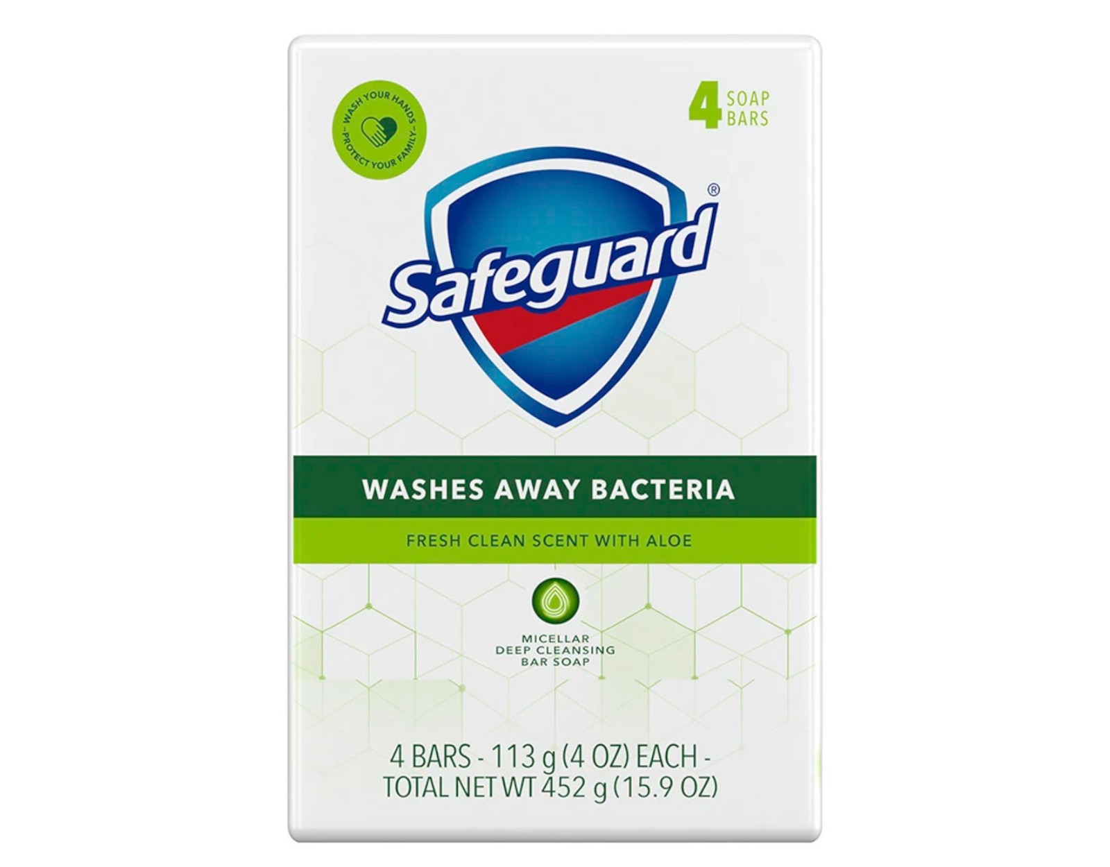 Safeguard Aloe Vera Antibacterial Deodorant Bar Soap 4Oz. 4 Count – Pack of 1