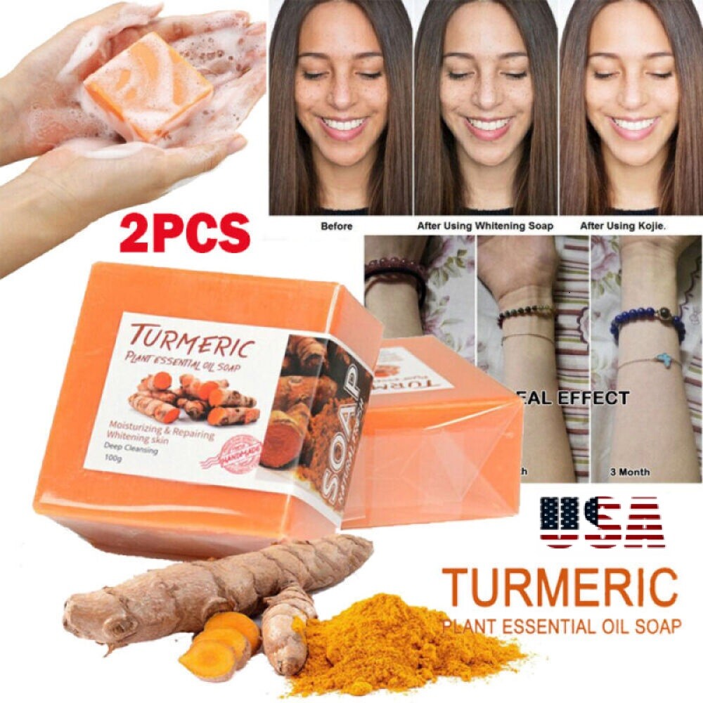 3PCS Tumeric Soap Skin Whitening Dark Spots lightening Acne Brightening Turmeric