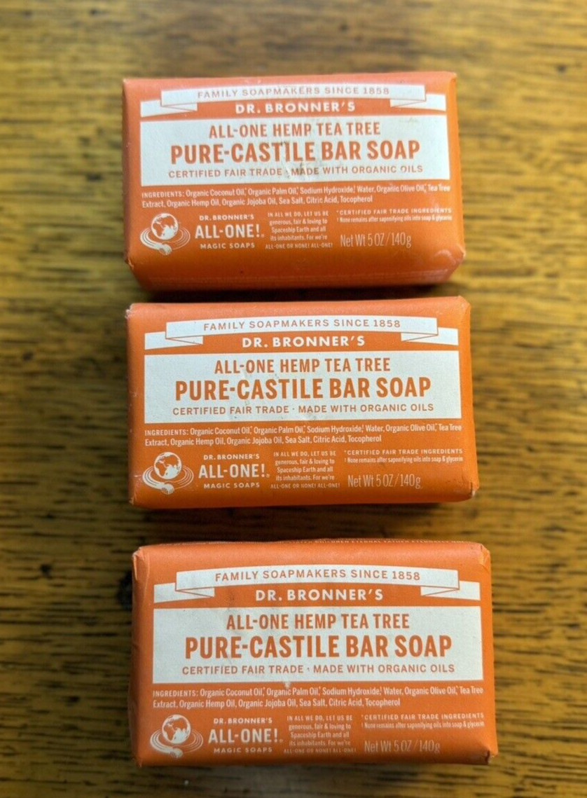 Dr. Bronner’s Organic Tea Tree Pure-Castile Bar Soap ~ 5 Ounce ~ Pack of 3 ~