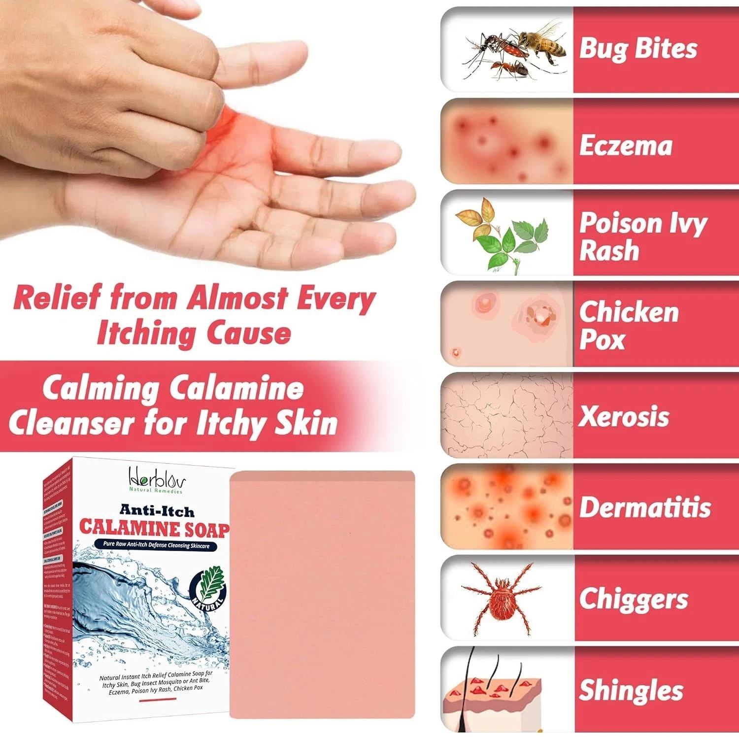 Natural Instant Itch Relief Soap Bar – Calming Calamine Soap for Itchy Skin, Bug