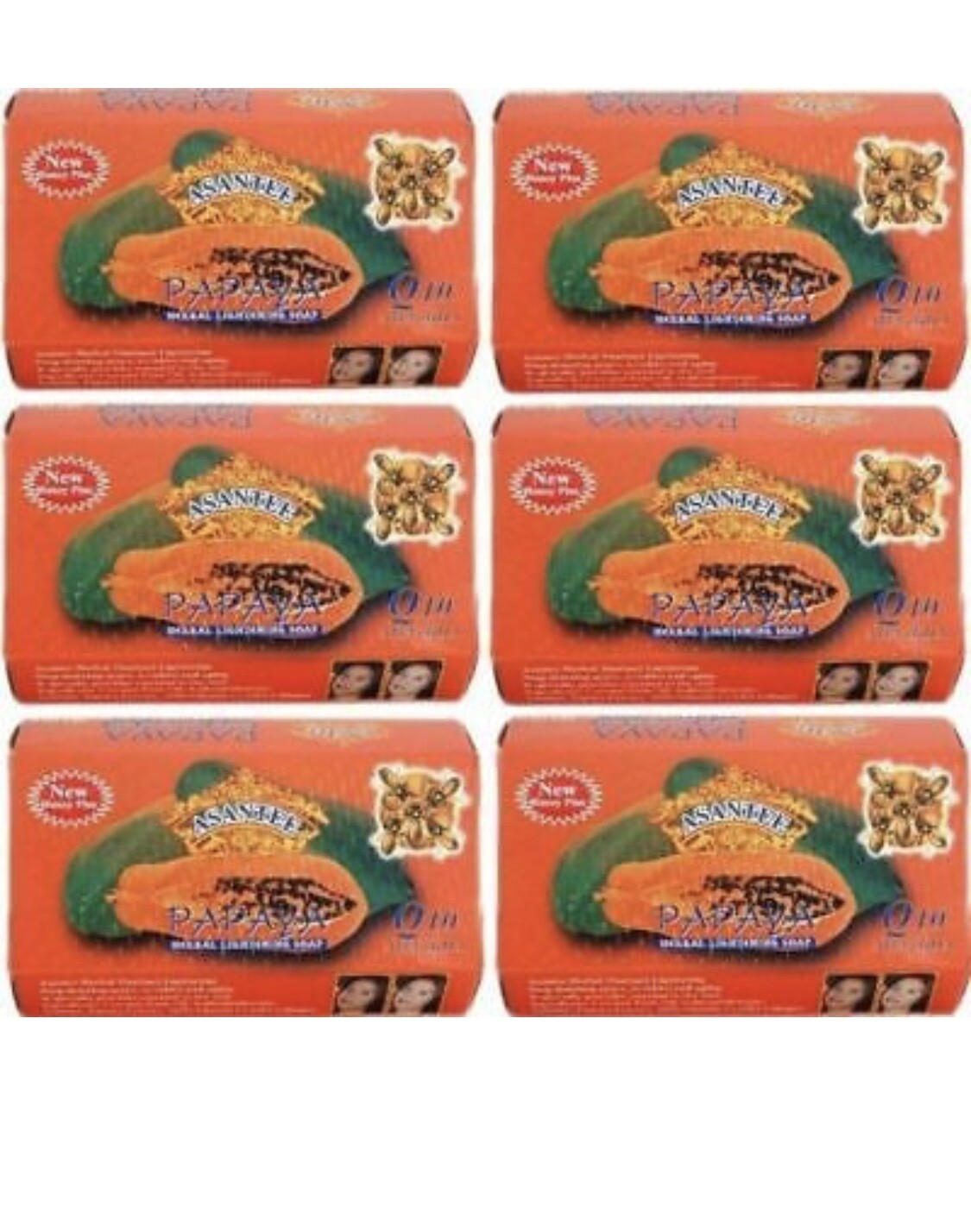 6 Bars x 125g Soap Papaya and Honey Asantee Face And body Anti Acne