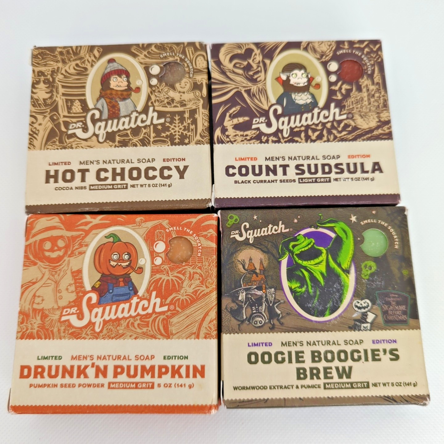 LOT OF 4 Dr. Squatch Bars Soap Hot Choccy Count Sudsula, Drunk’n Pumpkin Oogie B